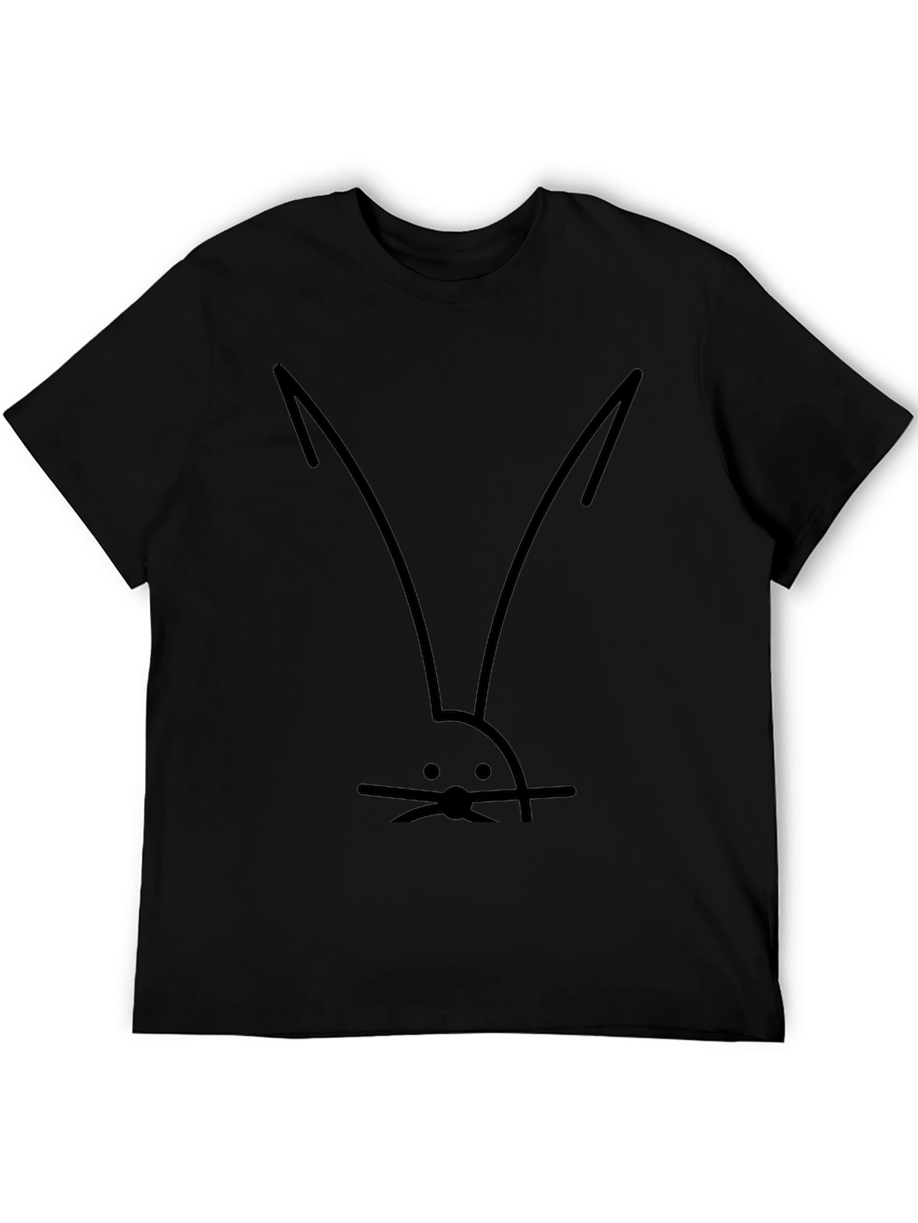 Black Minimalist Rabbit Tee - Black Cotton Blend Casual Shirt view 5