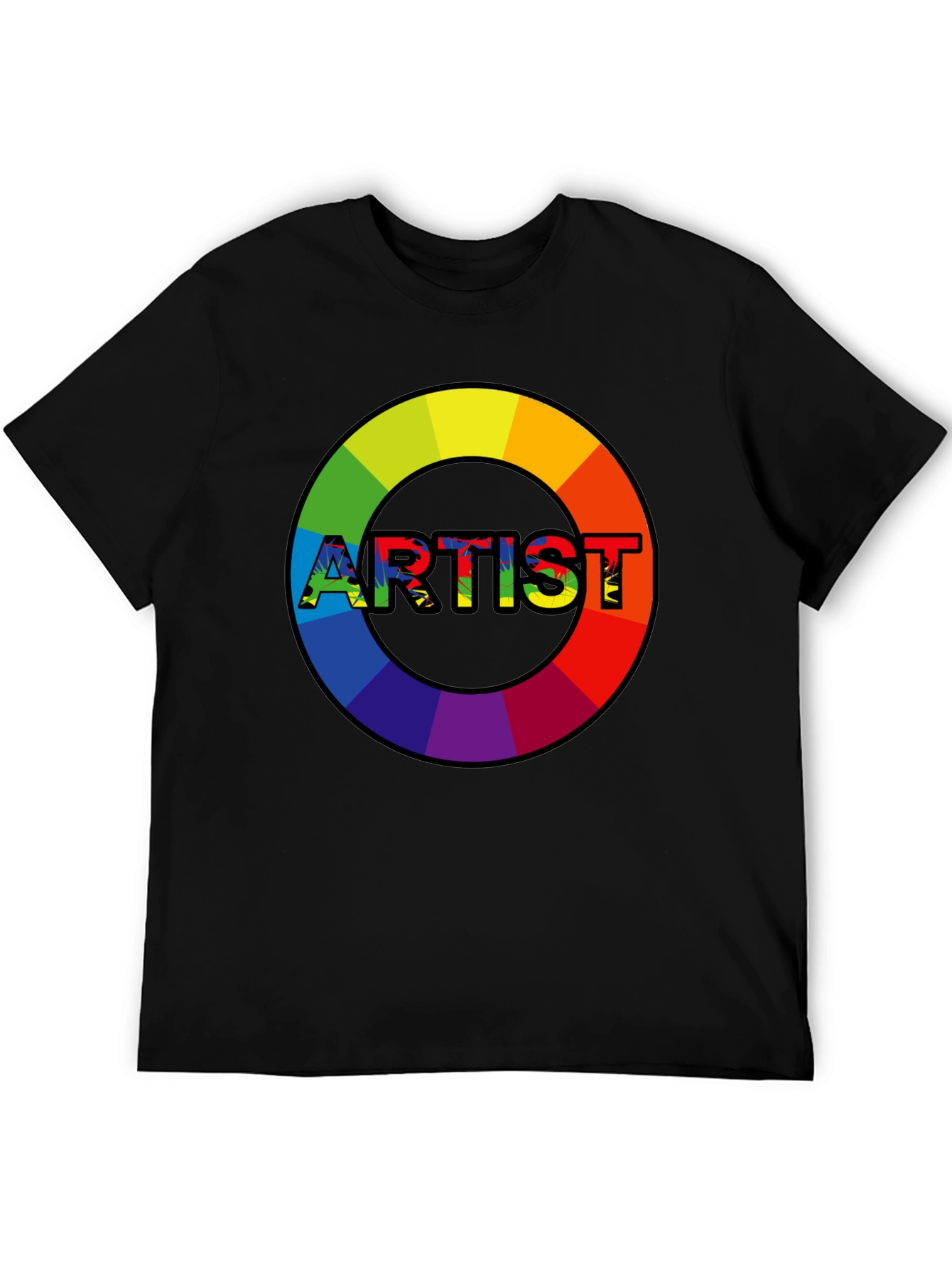 Black Rainbow Artist Circle Graphic Tee - Black Cotton Casual T-Shirt view 5