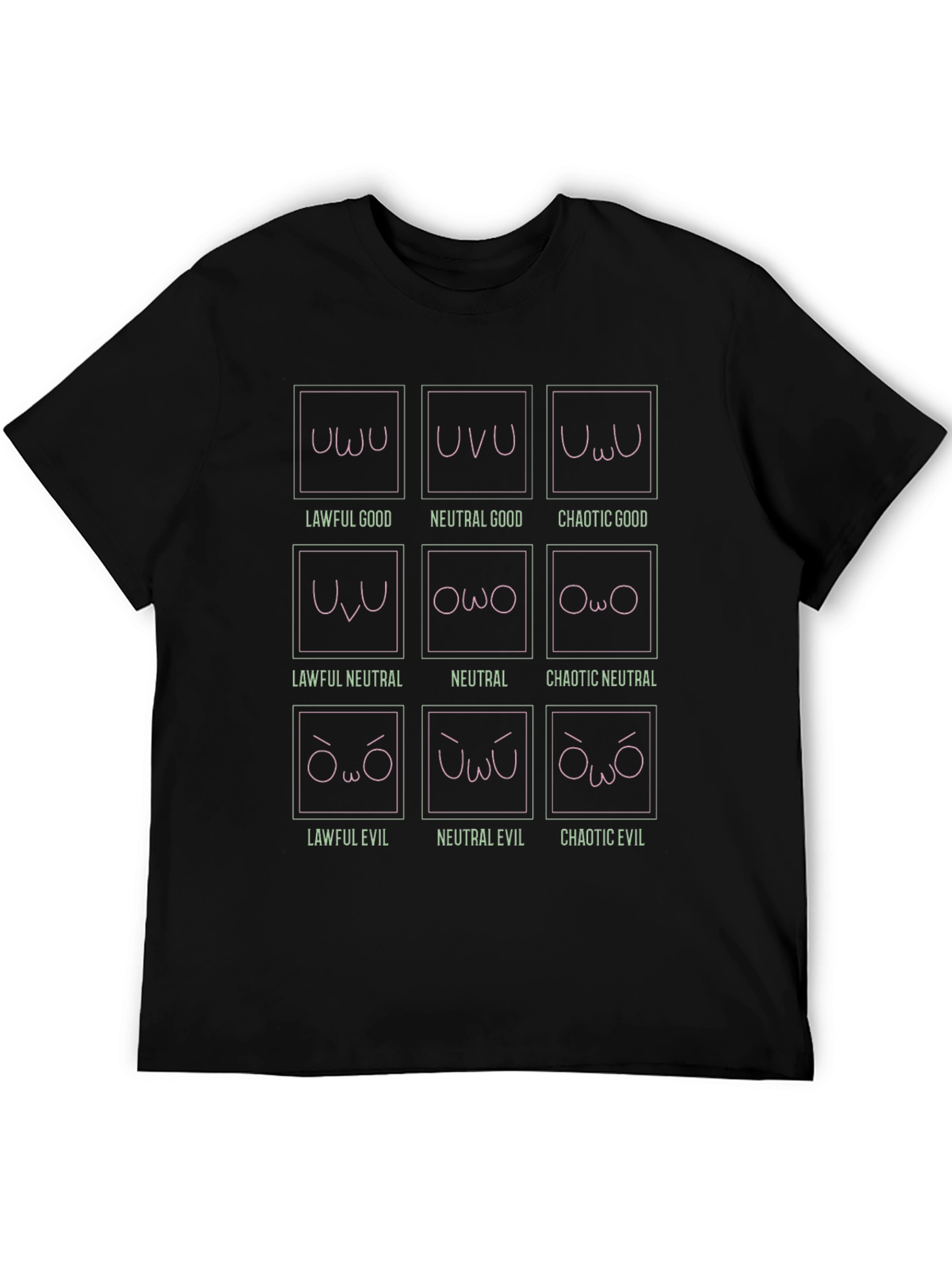 Black Alignment Chart T-Shirt - Funny Anime Face Tee view 5