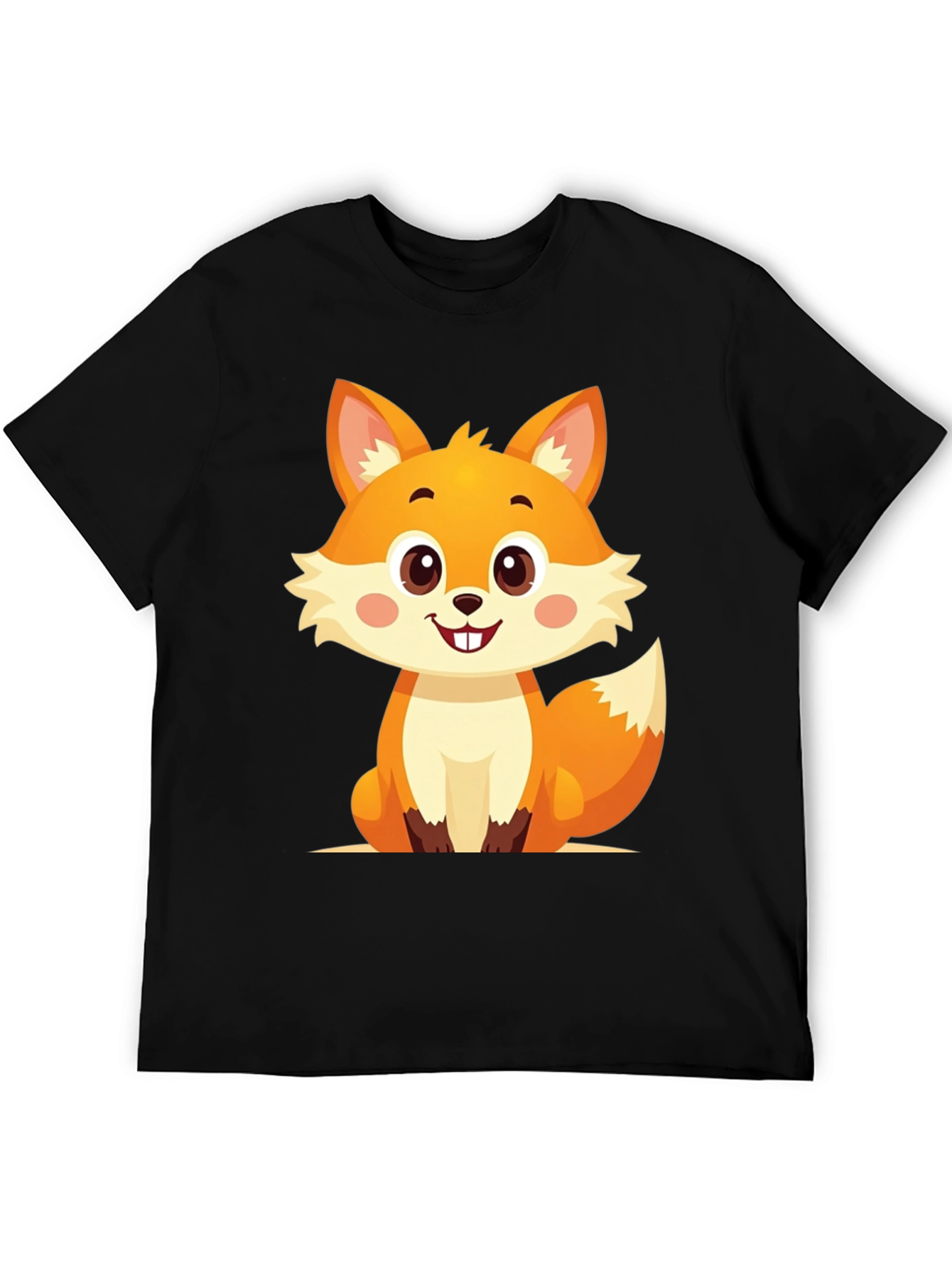 Black Cute Cartoon Fox Graphic Tee view 5