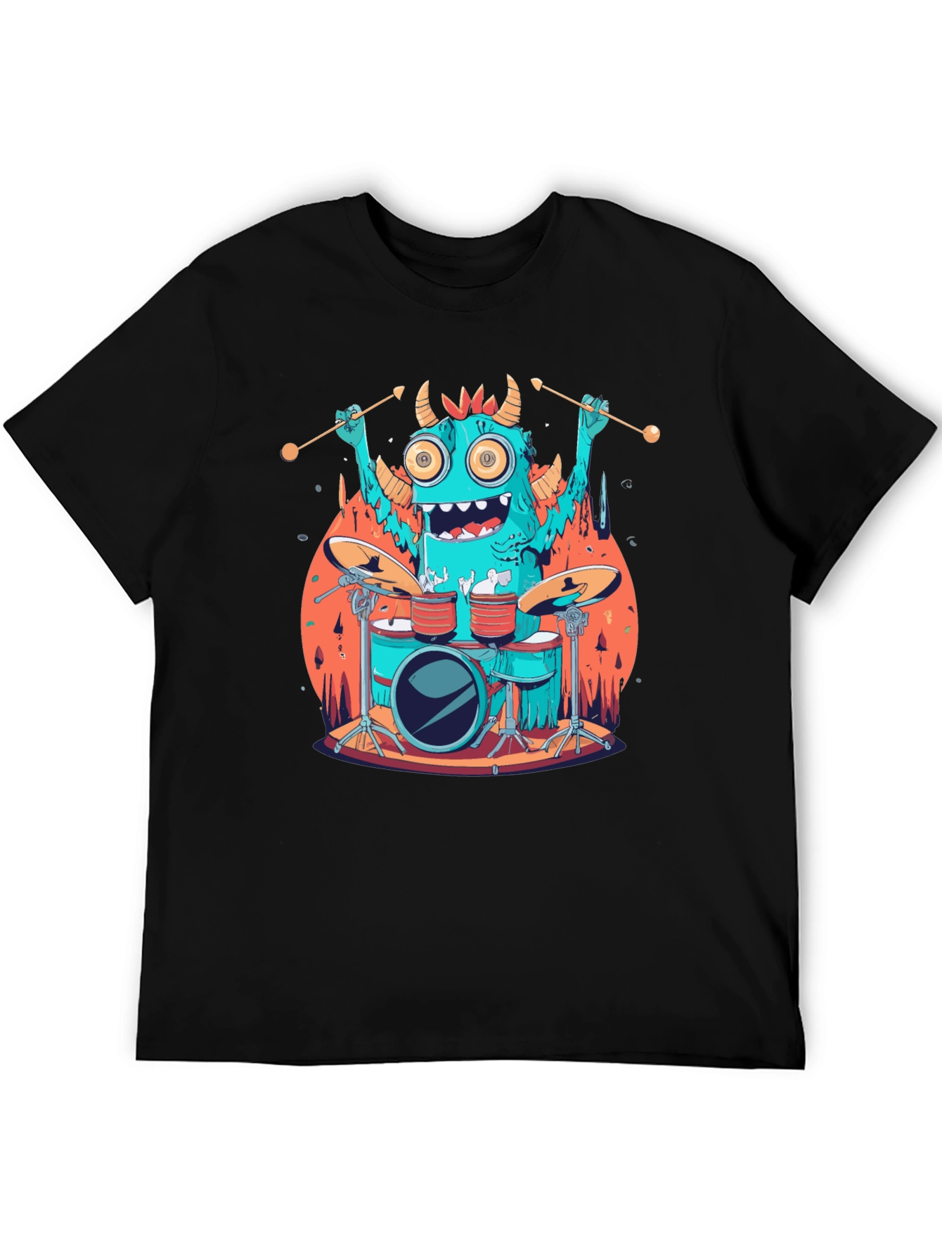 Black Monster Drummer Graphic Tee - Black Cotton T-Shirt view 5