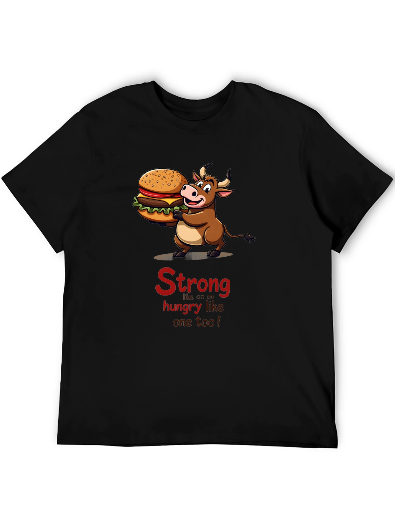 Black Strong Hungry Bull Burger T-Shirt view 5