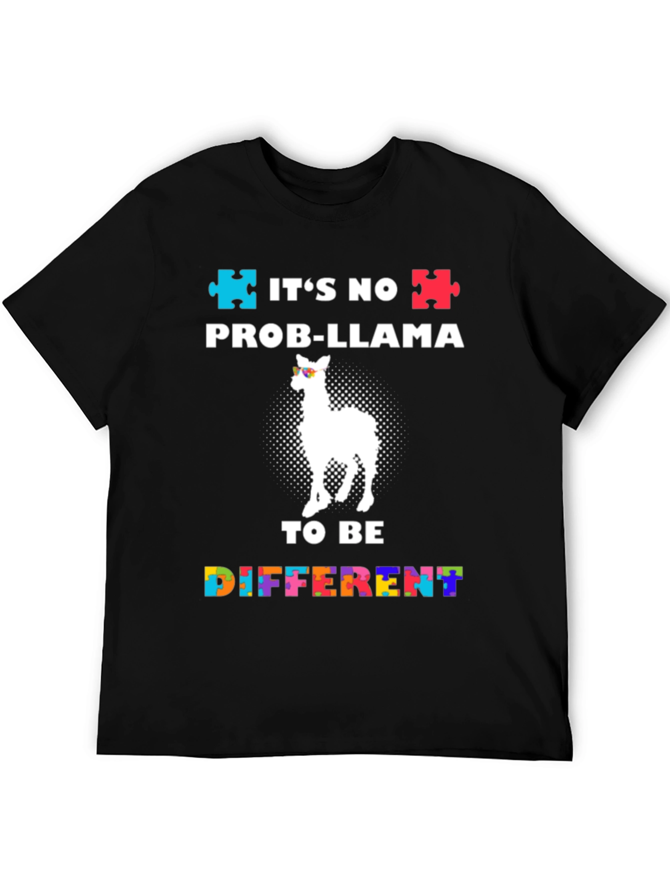 Black Autism Awareness Prob-Llama T-Shirt view 5