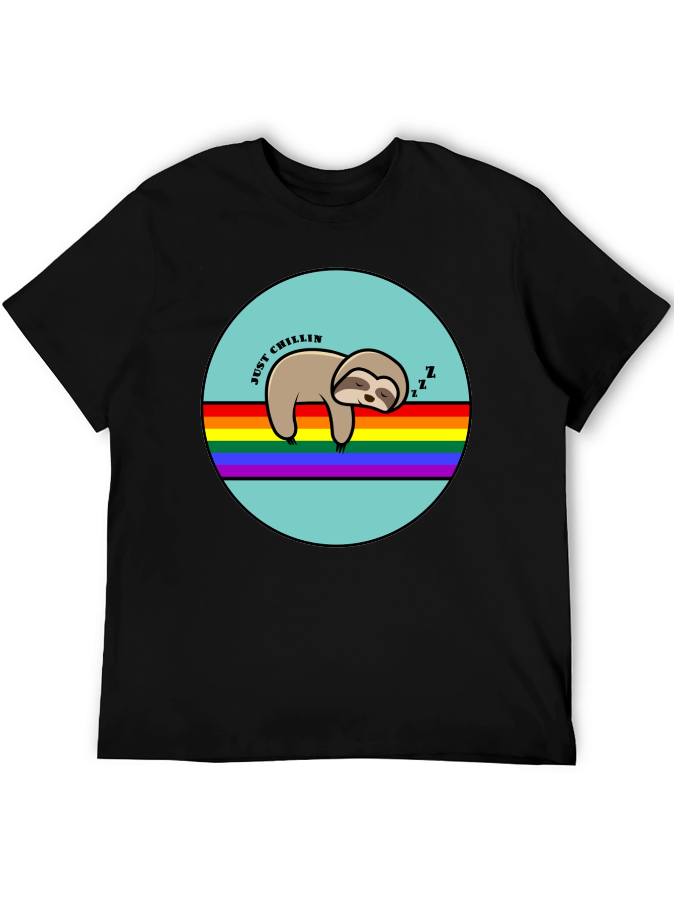 Black Just Chillin' Sloth Graphic T-Shirt - Rainbow LGBT Pride view 5