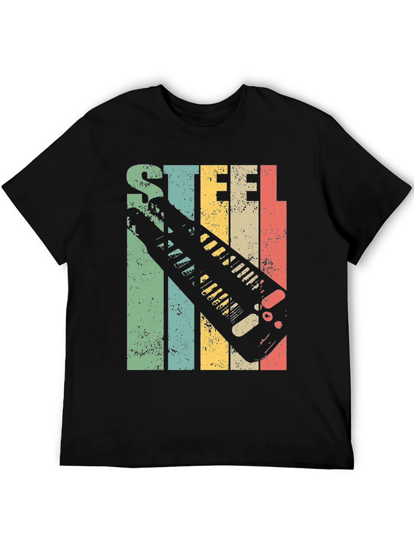 Black Steel Guitar T-Shirt - Retro Design view 5