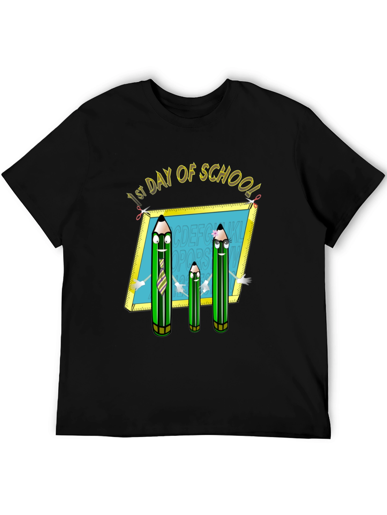 Black First Day of School T-Shirt: Animated Pencils view 5