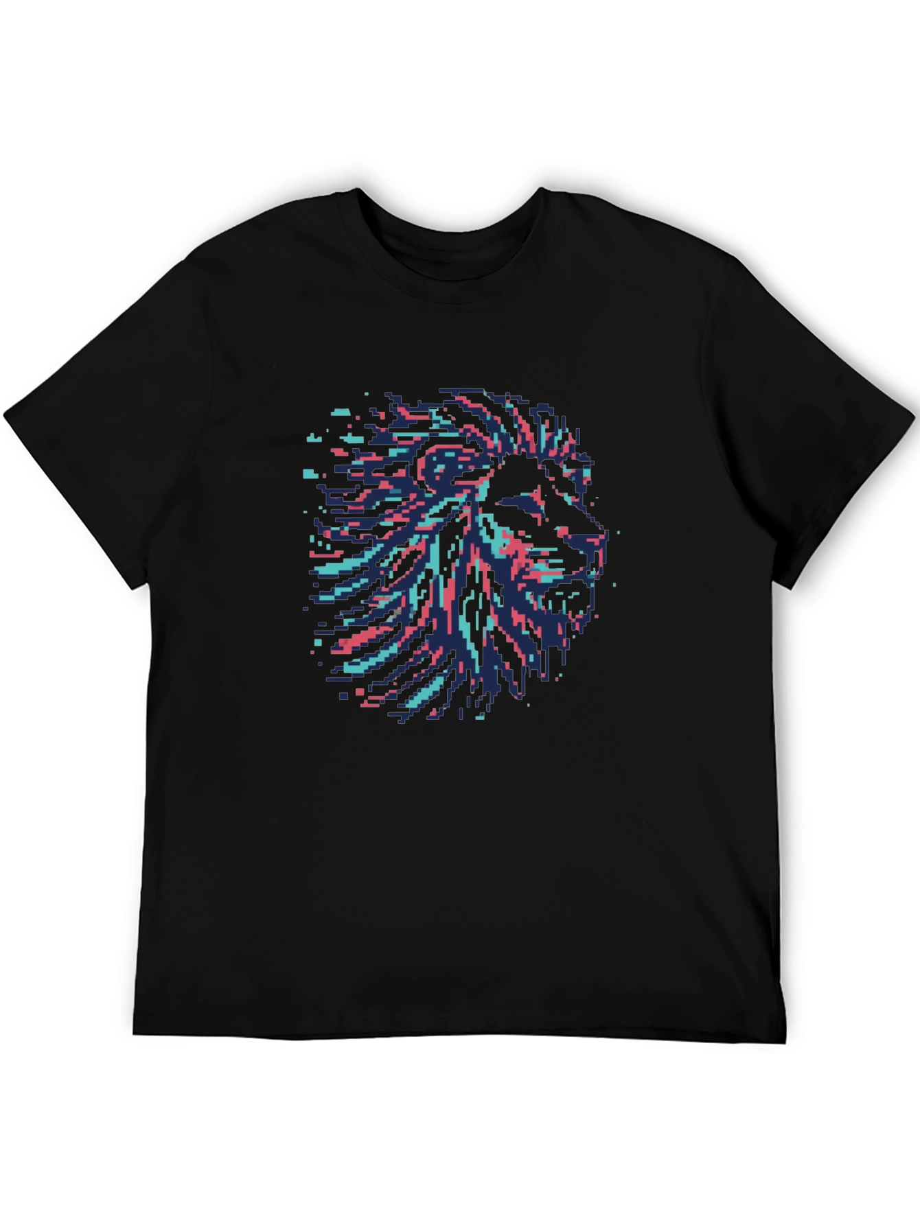 Black Pixel Art Lion Head Graphic Black T-Shirt view 5