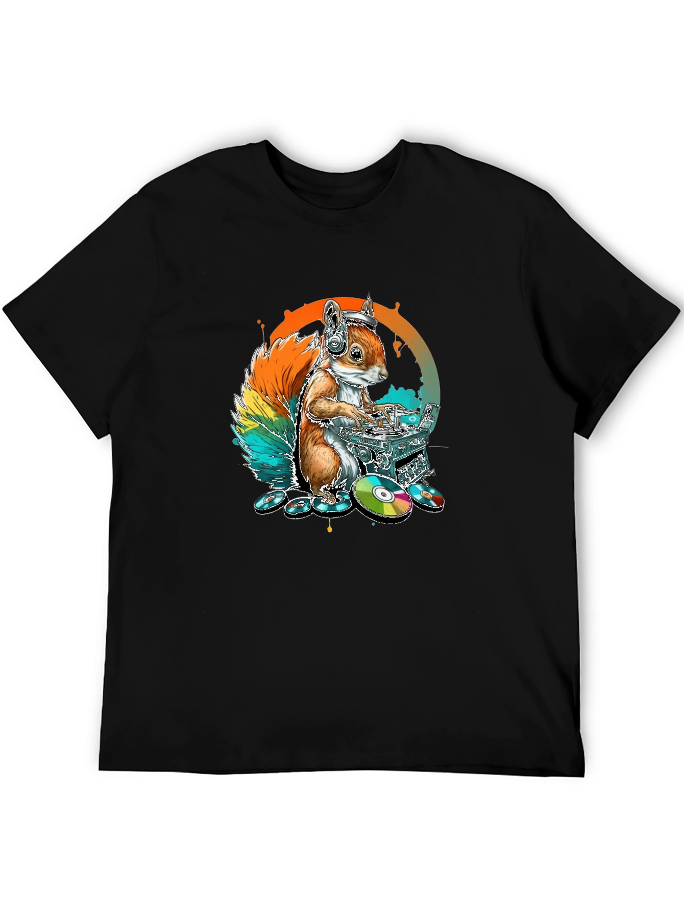 Black DJ Squirrel Graphic Tee - Black Cotton T-Shirt view 5