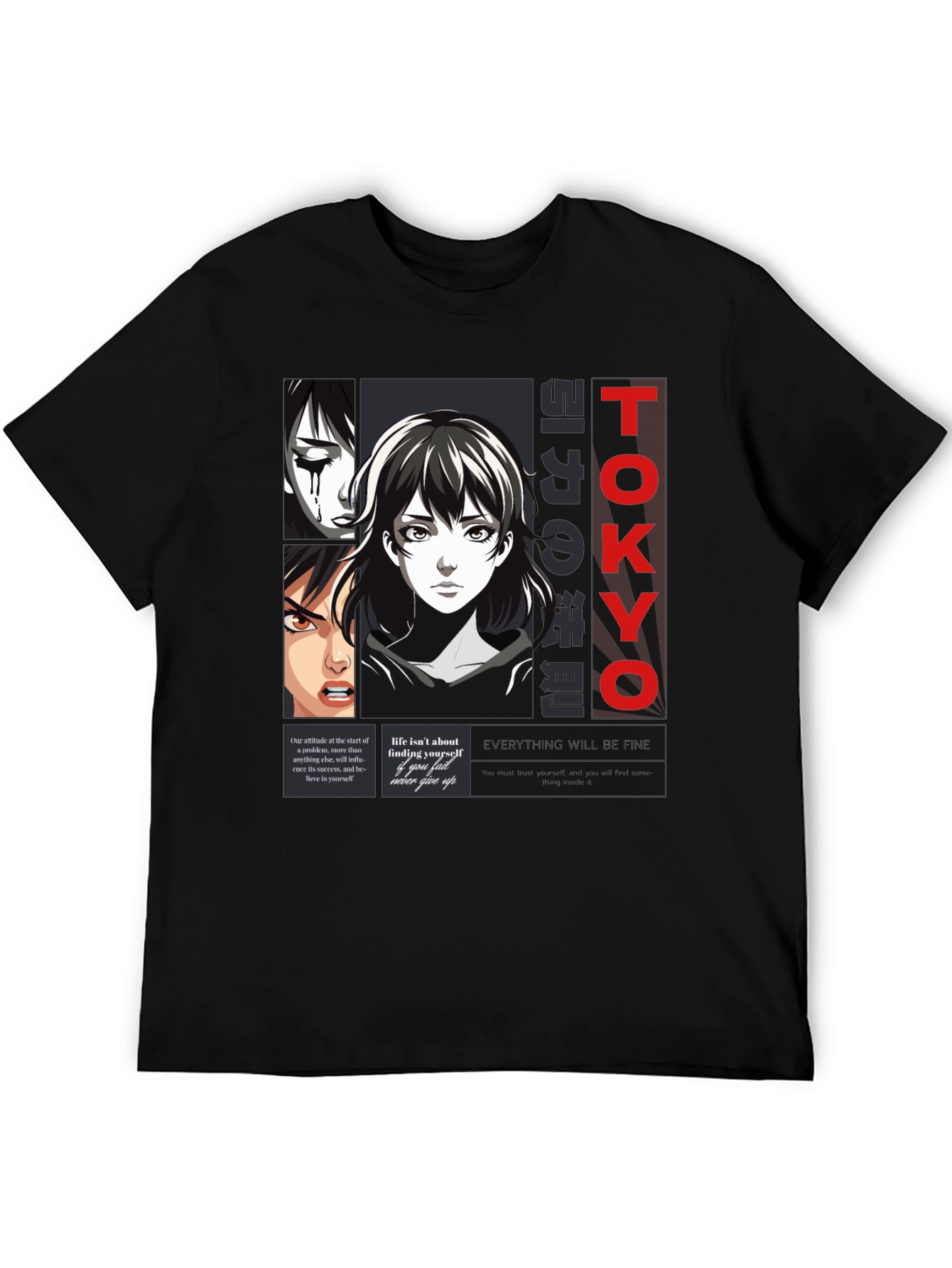 Black Anime Graphic Print T-Shirt - Tokyo Style view 5