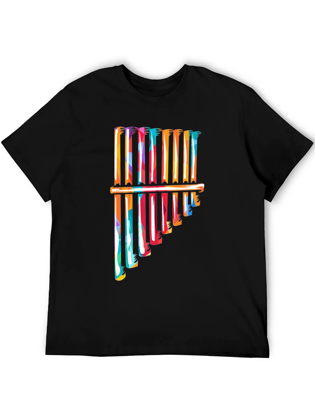 Black Colorful Pan Flute Graphic T-Shirt view 5