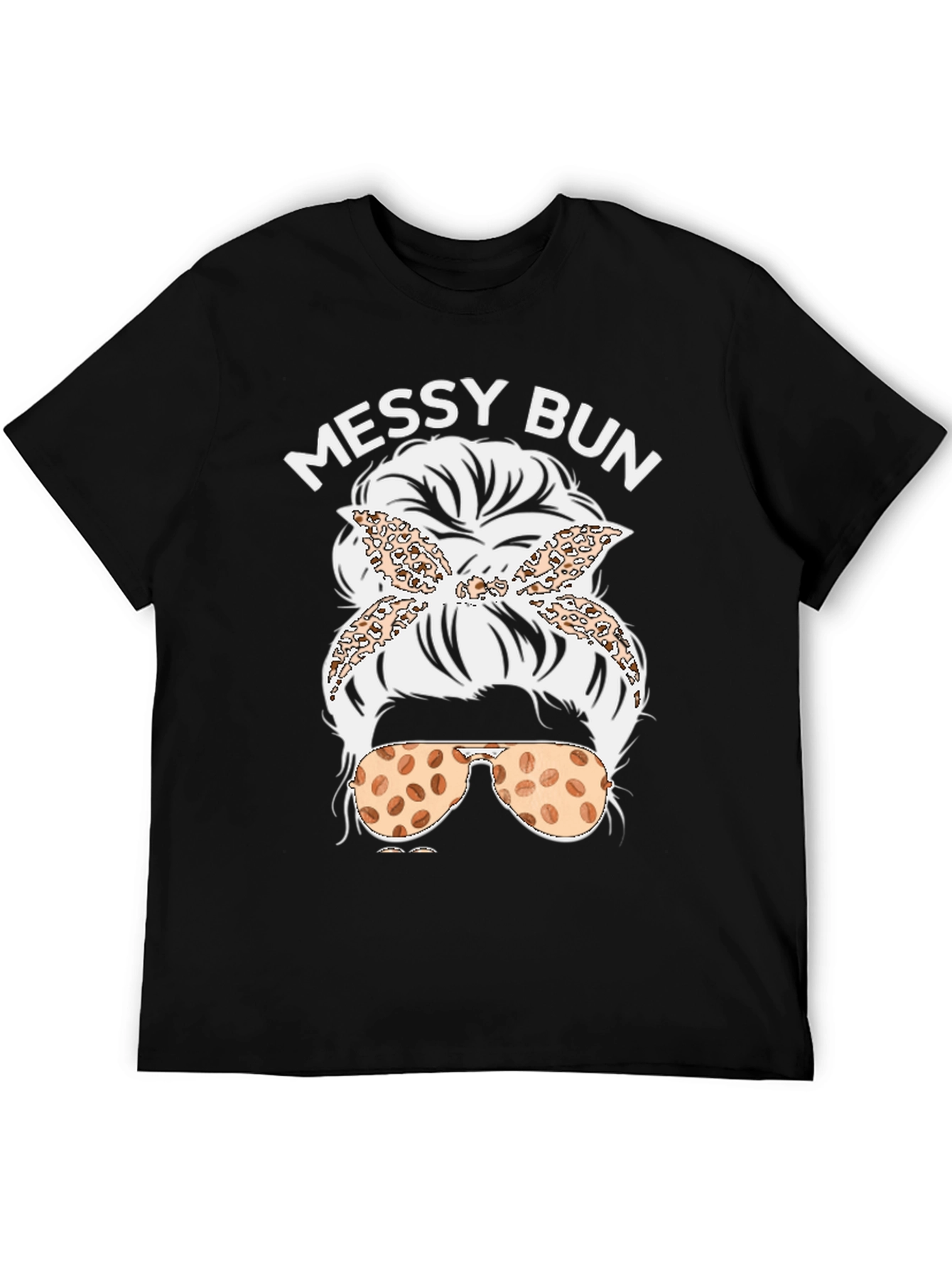 Black Messy Bun Coffee Bean Sunglasses T-Shirt view 5
