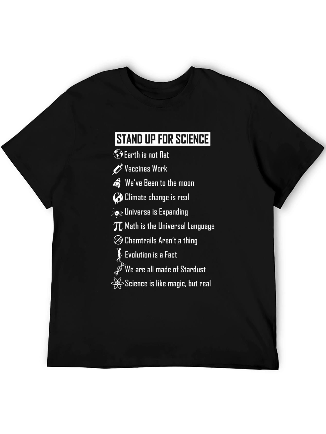 Black Stand Up For Science T-Shirt - Earth Not Flat view 5