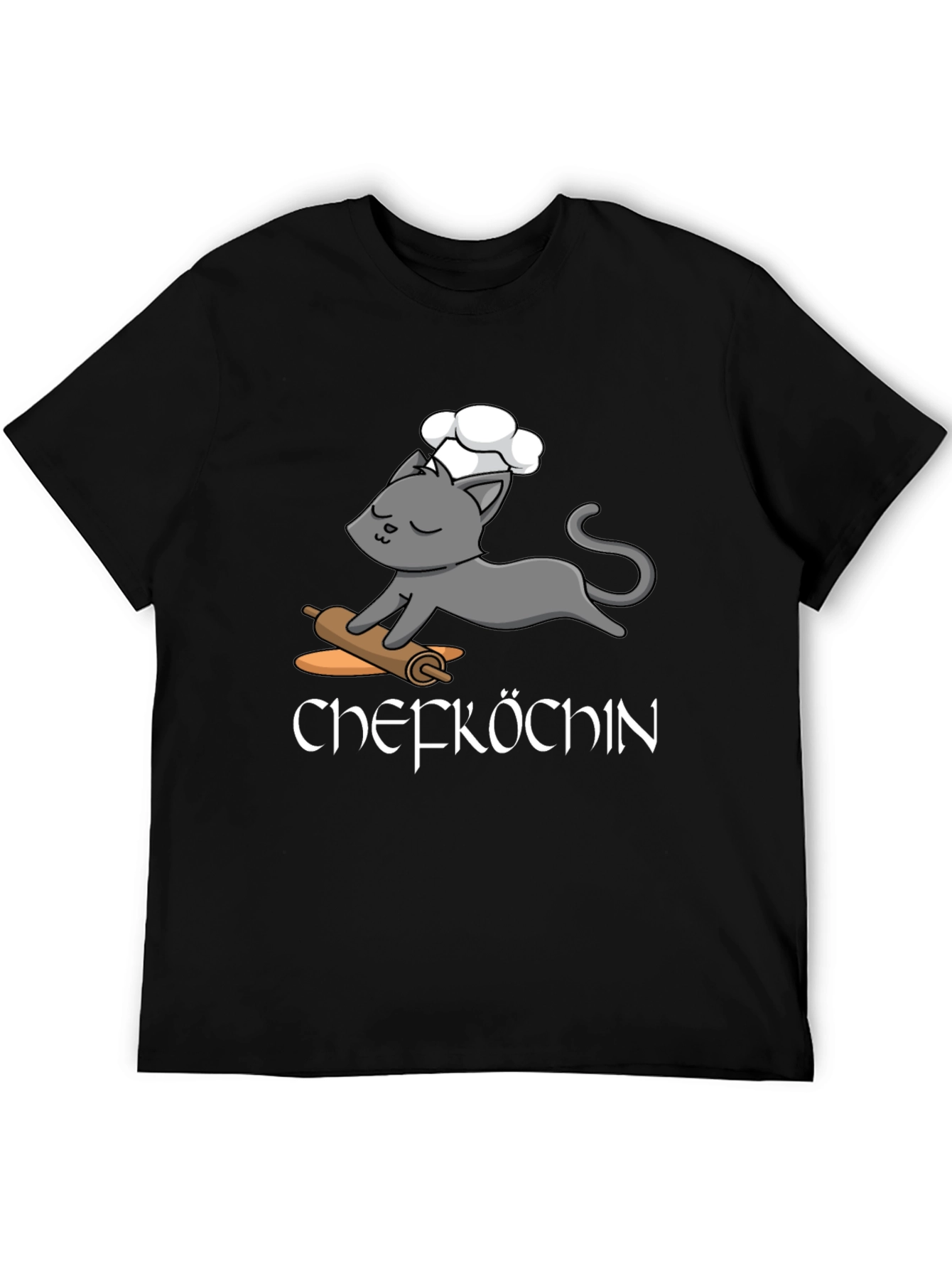 Black Chefkoch T-Shirt - Cute Cat Baker Design view 5