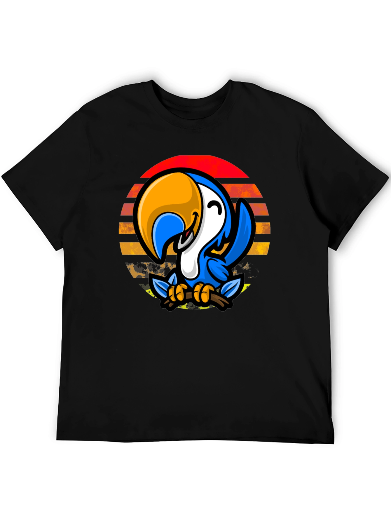 Black Parrot Sunset Graphic Tee - Casual Black T-Shirt view 5
