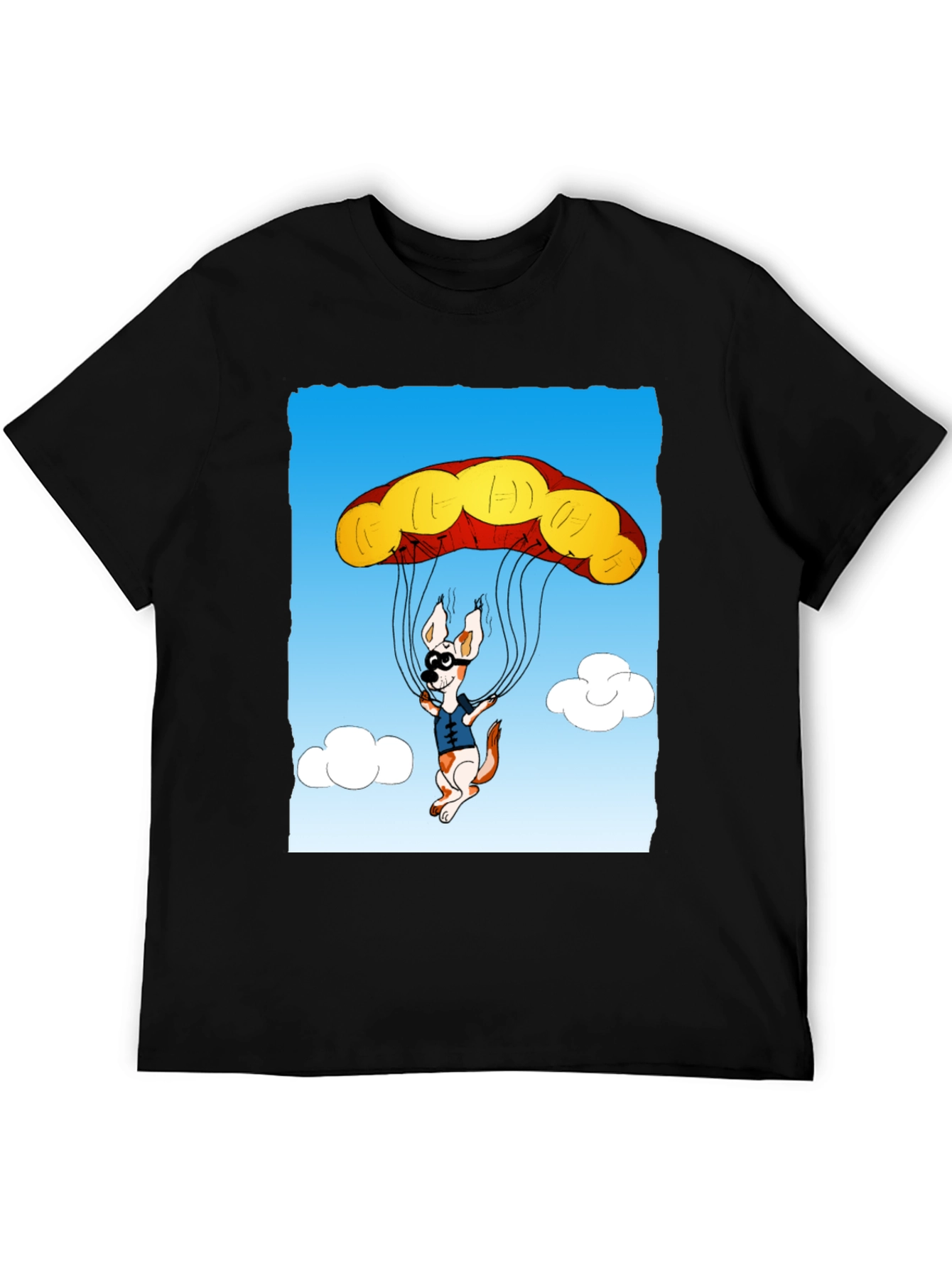 Black Parachuting Dog Graphic Tee - Black Cotton T-Shirt view 5