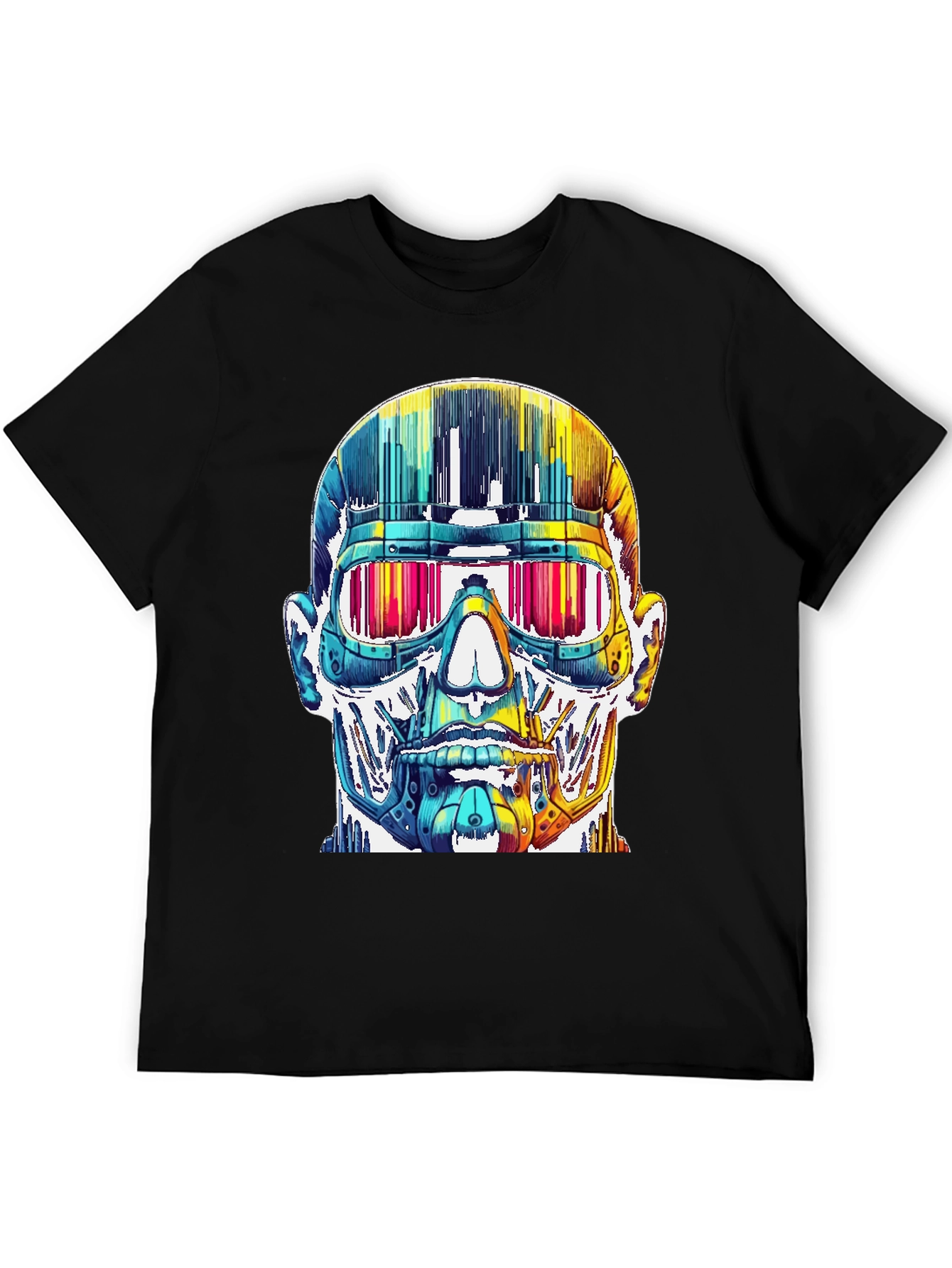 Black Cyberpunk Skull Graphic Tee view 5