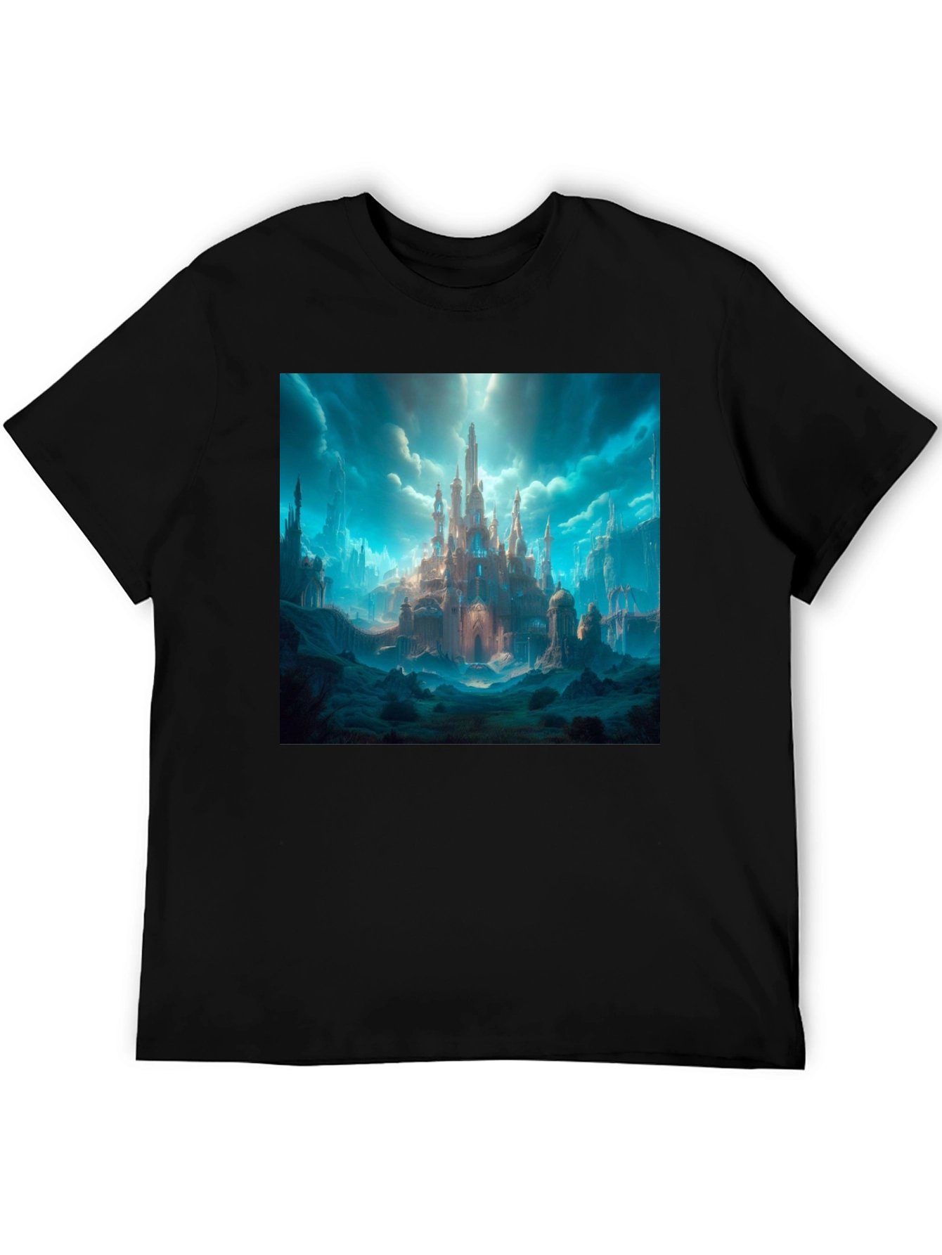 Black Fantasy Castle Graphic Tee - Premium Cotton Blend Shirt view 5