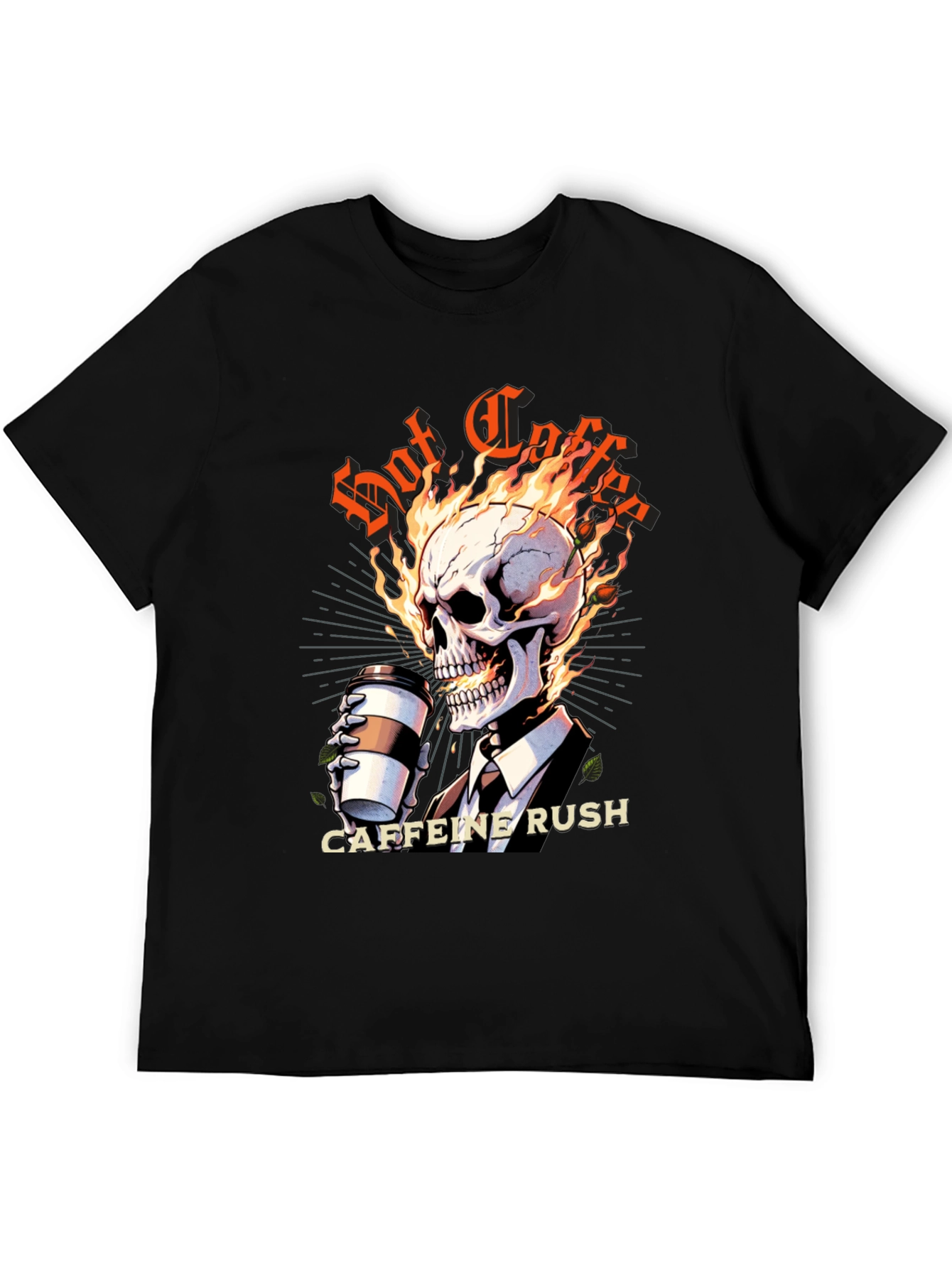 Black Hot Coffee Caffeine Rush Graphic T-Shirt view 5