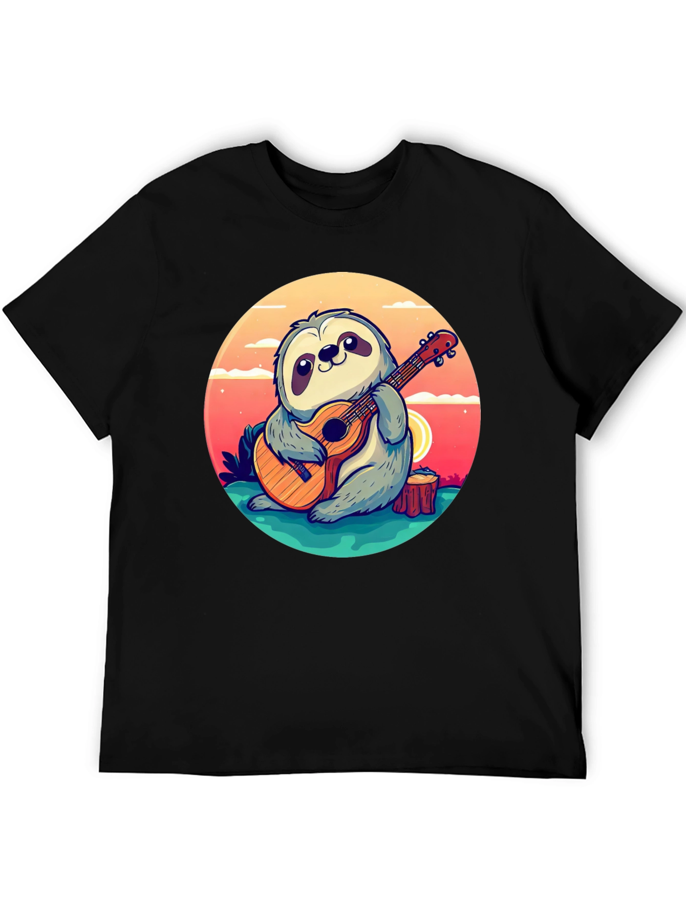 Black Sloth Guitarist Graphic Tee - Black Cotton Blend Shirt view 5