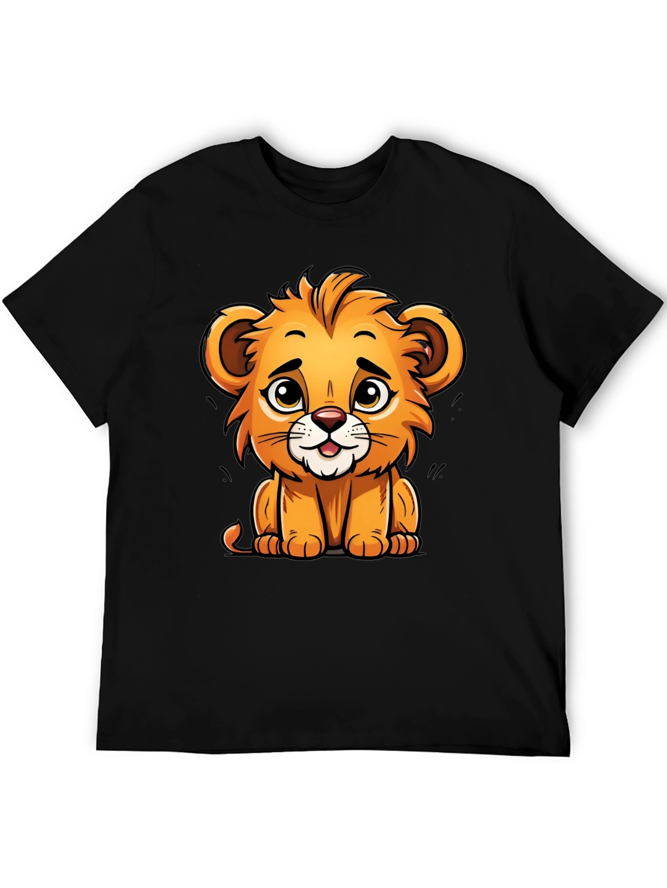 Black Cute Lion Cartoon T-Shirt - Soft Cotton Tee view 5