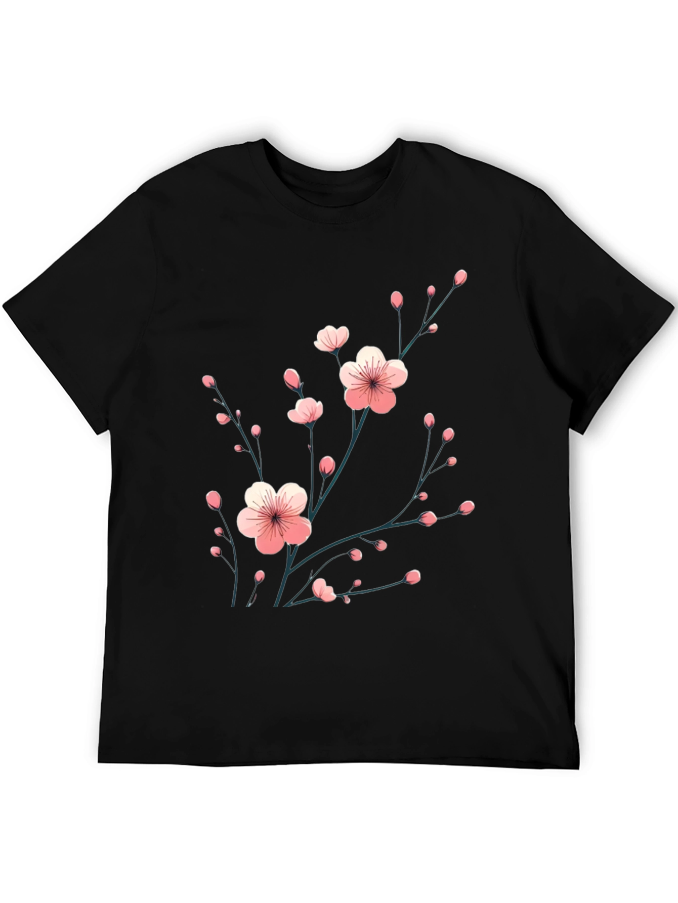 Black Black T-Shirt with Floral Cherry Blossom Design view 5