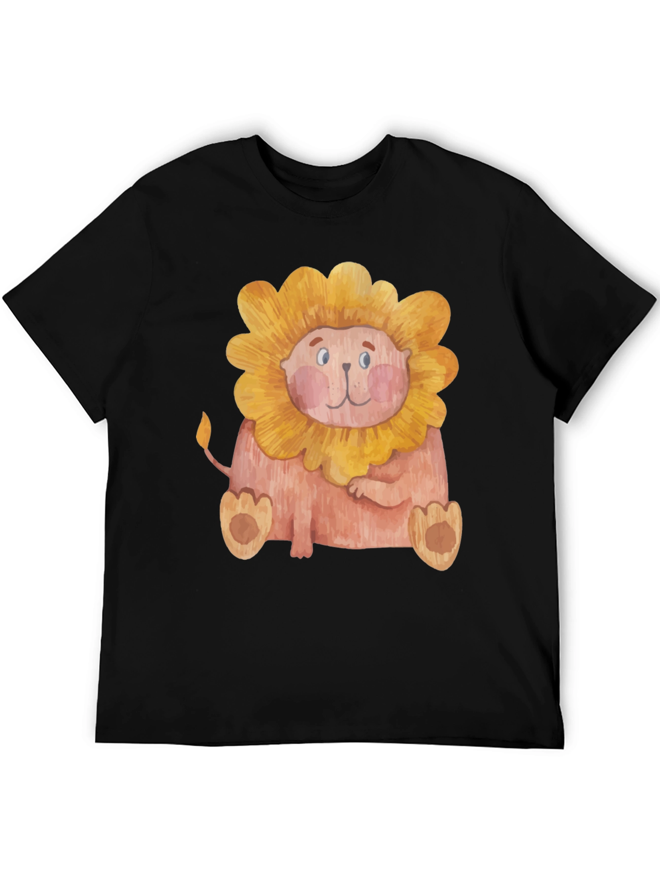 Black Cute Lion Graphic Print Men's Black T-Shirt view 5