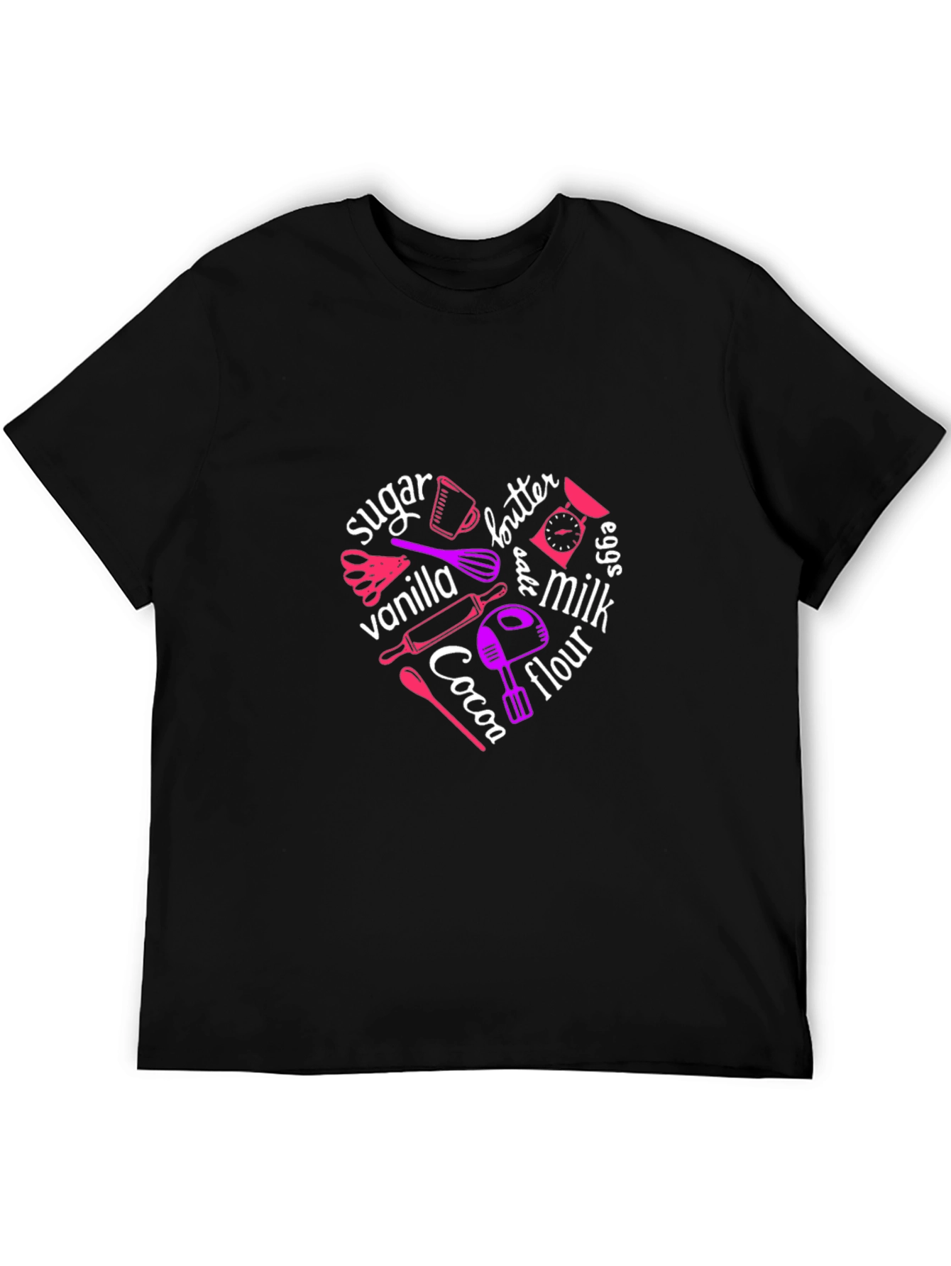 Black Baking Ingredients Heart T-Shirt view 5