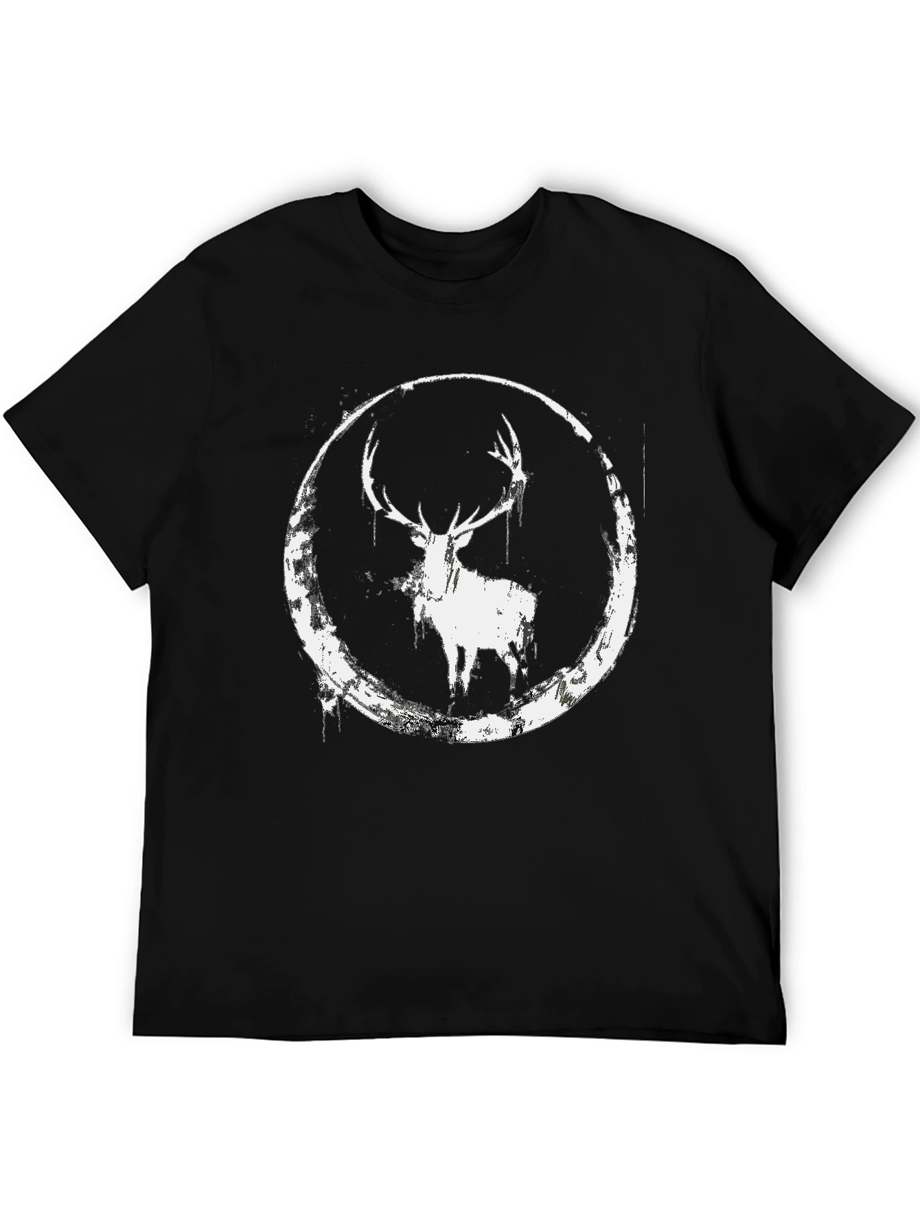 Black Deer Circle Graphic Black T-Shirt view 5