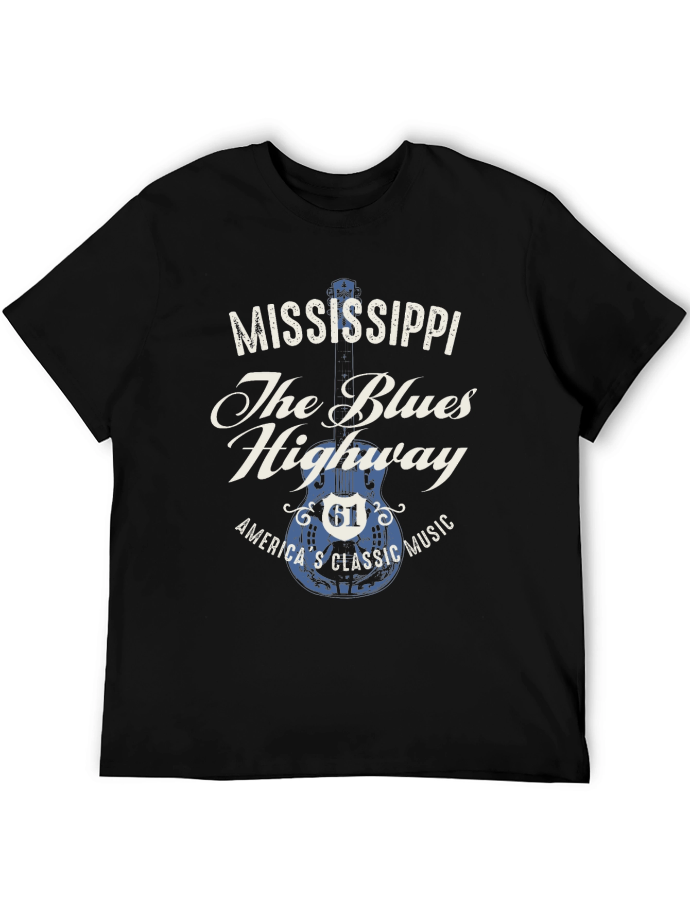 Black Mississippi Blues Highway Graphic T-Shirt view 5