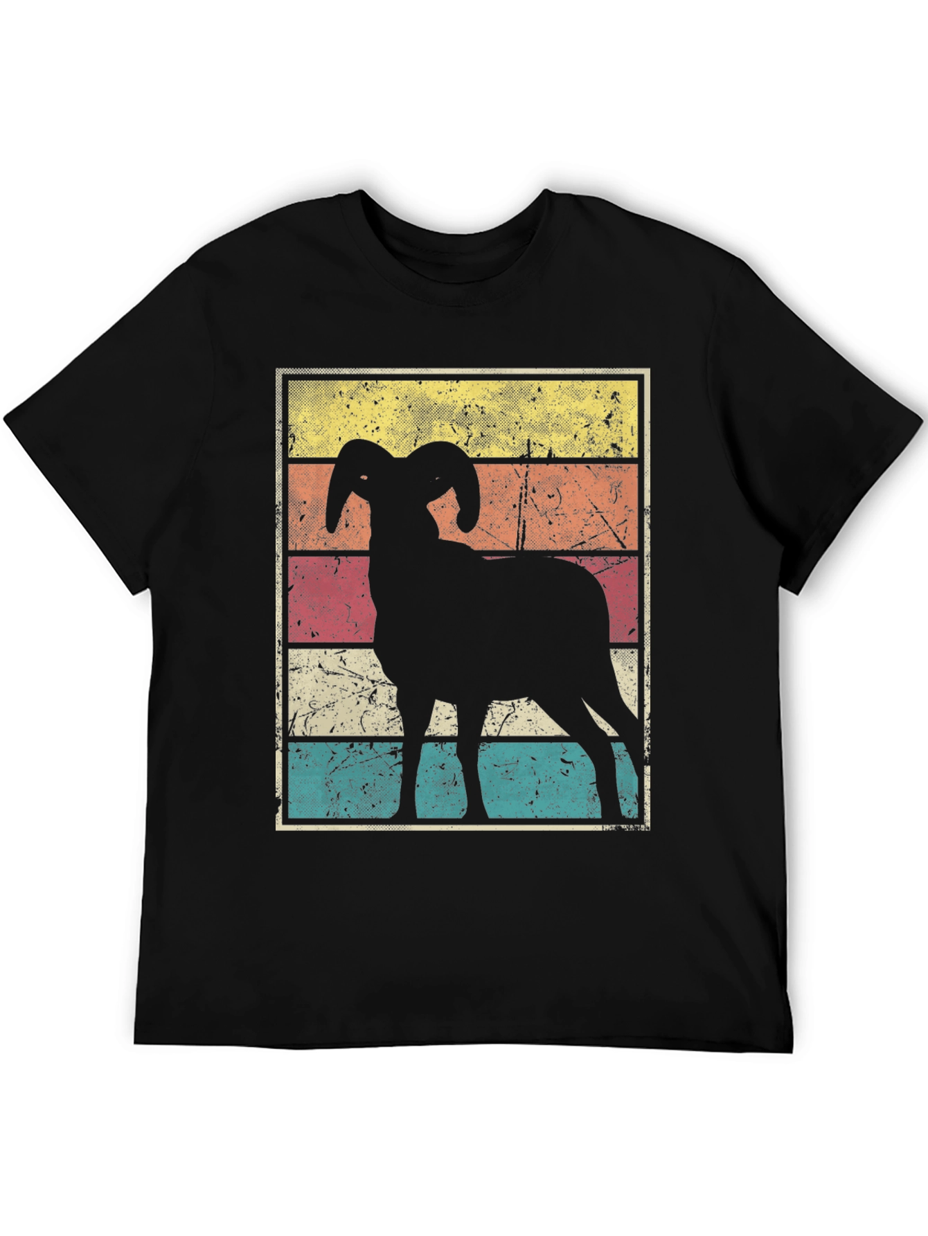 Black Retro Ram Graphic Tee - Black Cotton Blend view 5