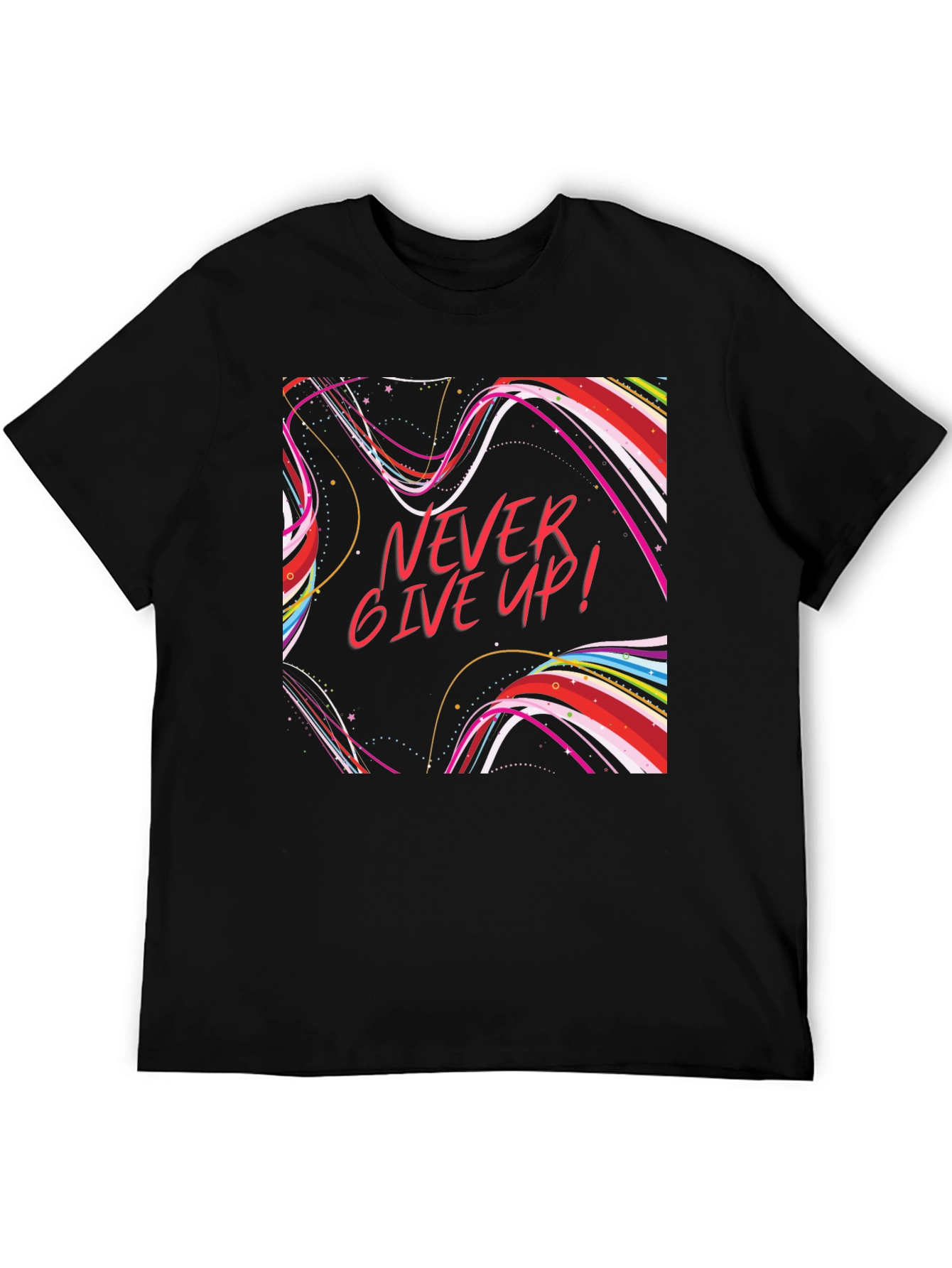 Black Never Give Up Graphic T-Shirt Black Cotton view 5