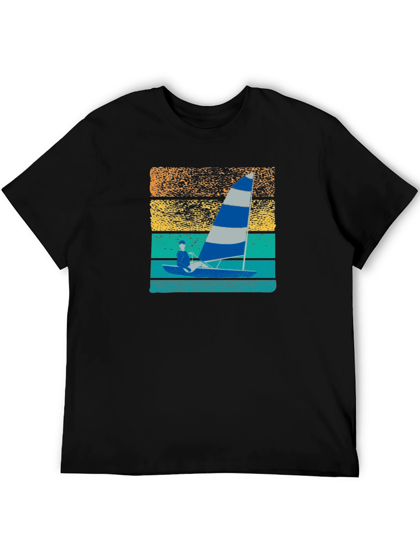 Black Sailing T-Shirt with Retro Sunset Design view 5