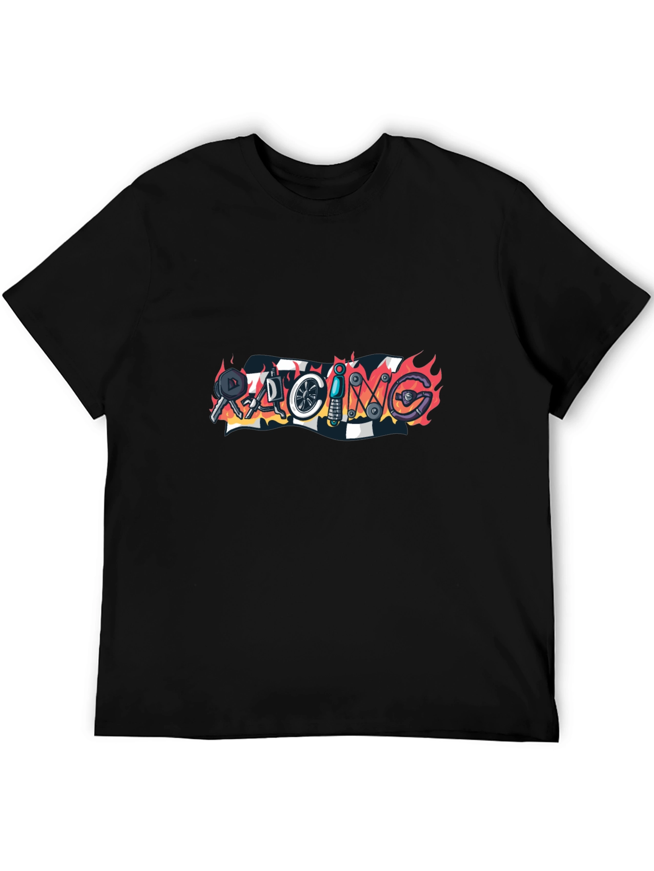 Black Racing Graphic Tee - Black Cotton T-Shirt for Motorsport Fans view 5