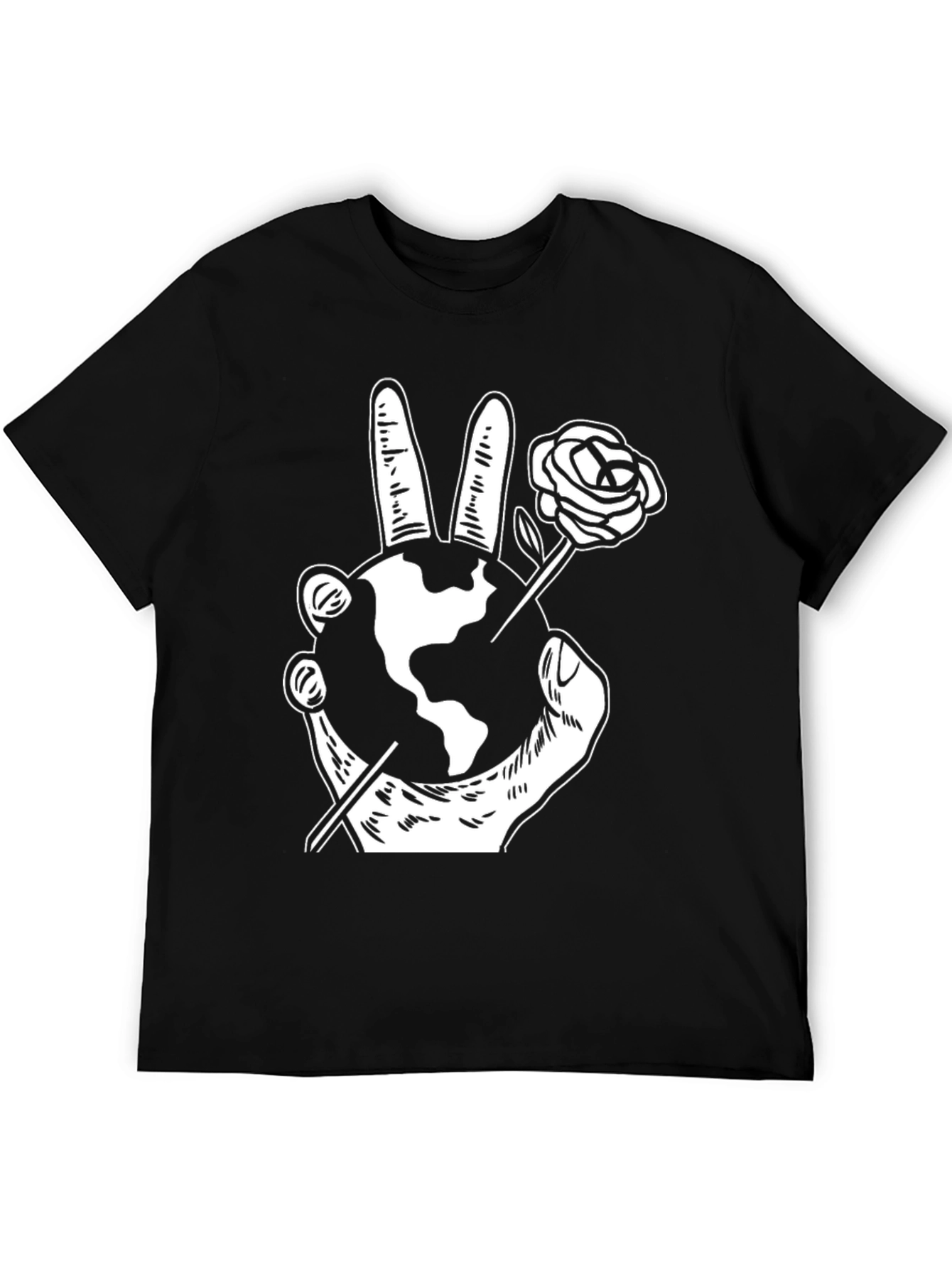 Black Peace Earth Rose Graphic T-Shirt view 5