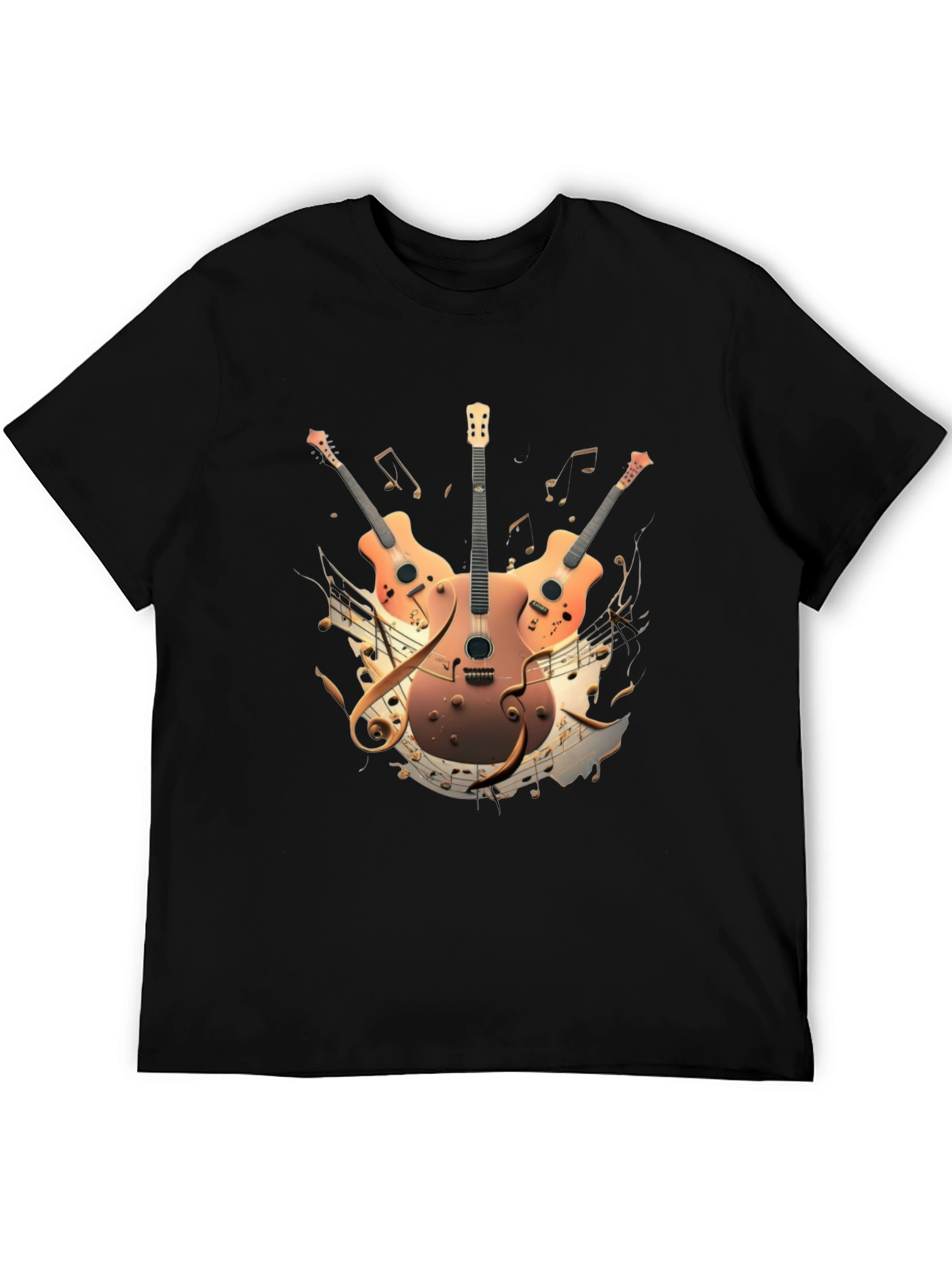 Black Musical Guitar Print Black T-Shirt view 5