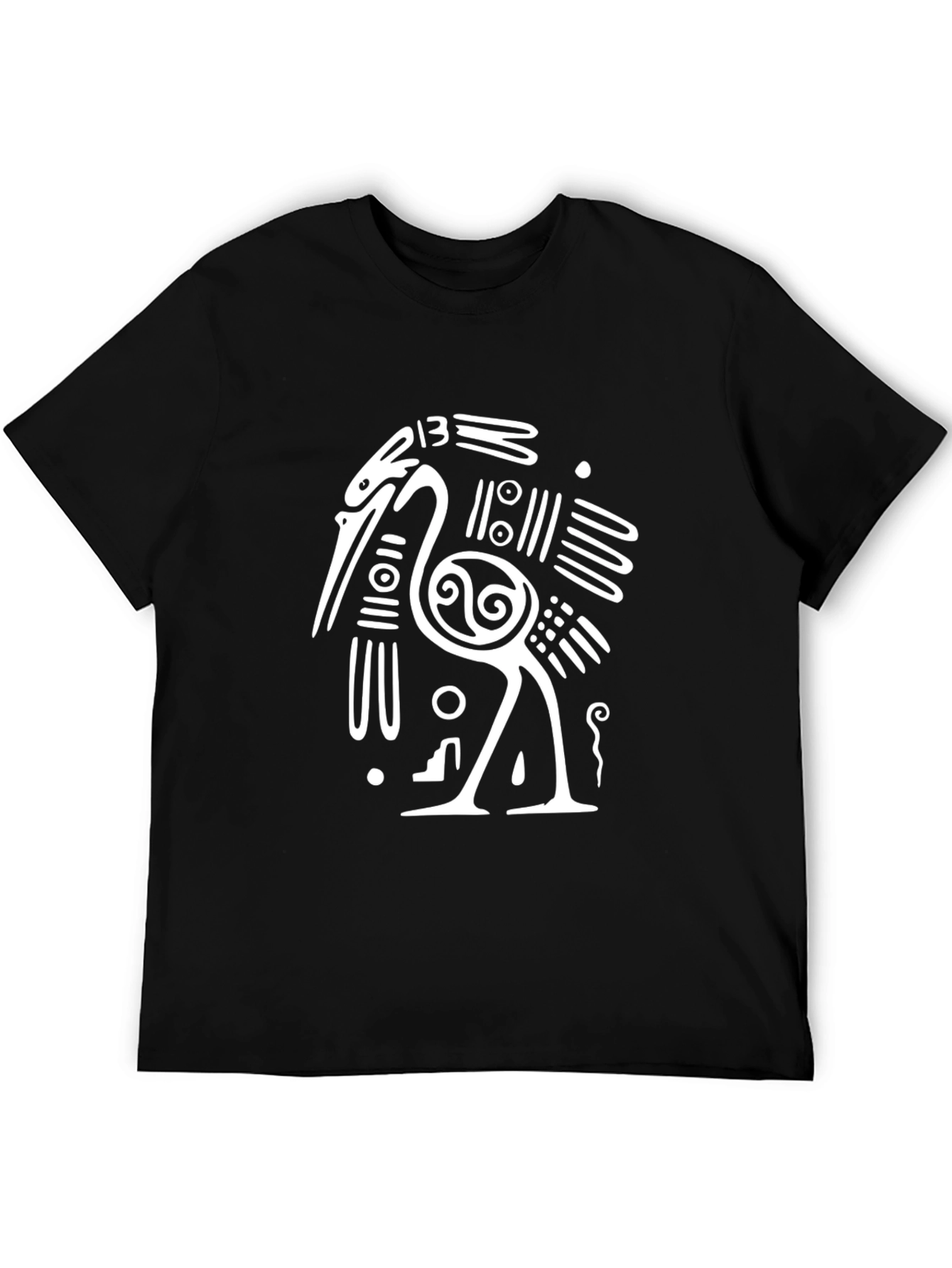 Black Black T-Shirt with White Crane Design view 5