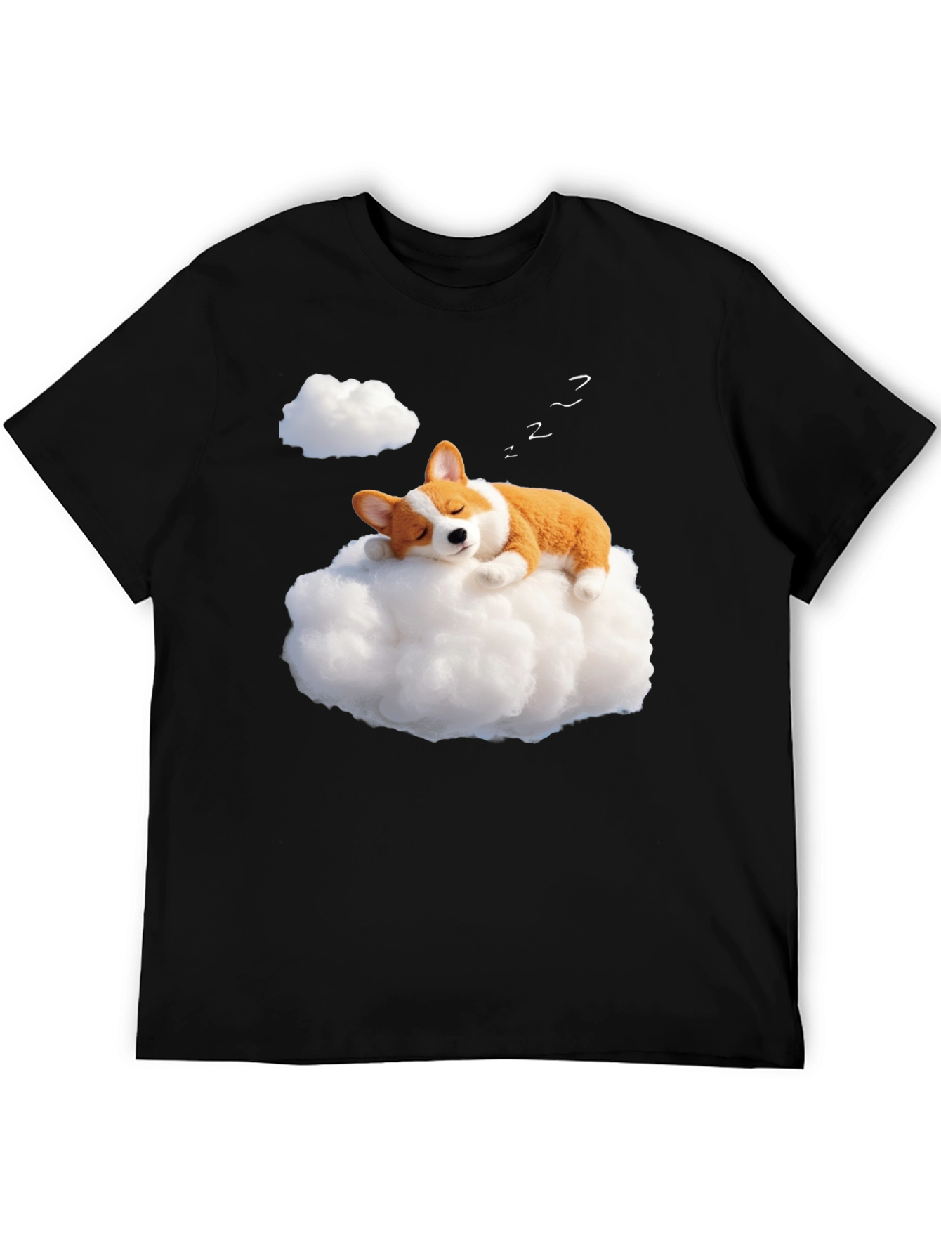Black Dreamy Corgi Cloud Nap Black T-Shirt view 5