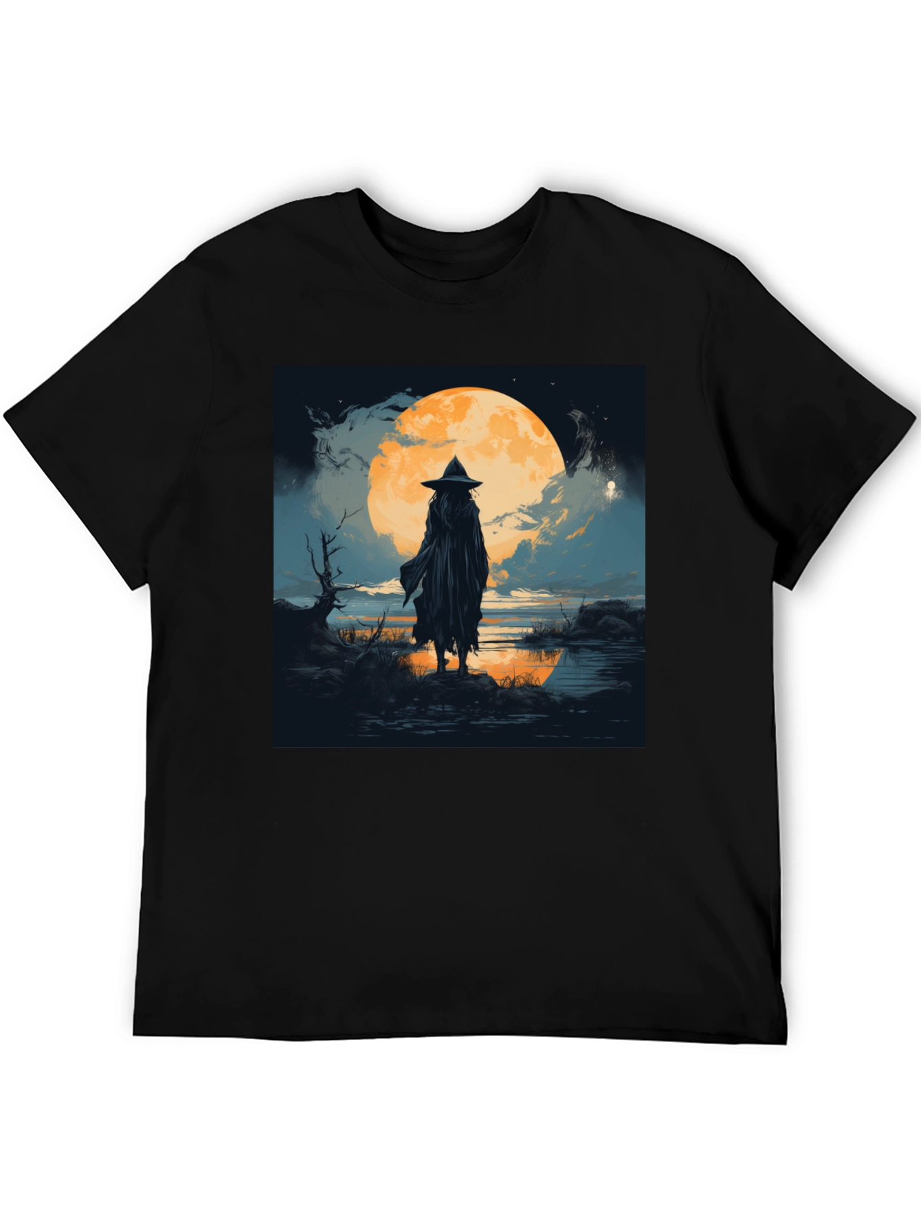 Witch at Moonlight Graphic Tee - Men's Black T-Shirt - 5