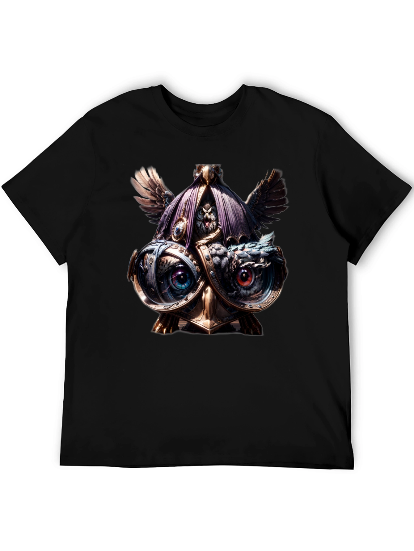 Black Steampunk Owl T-Shirt - Unique Art Tee view 5