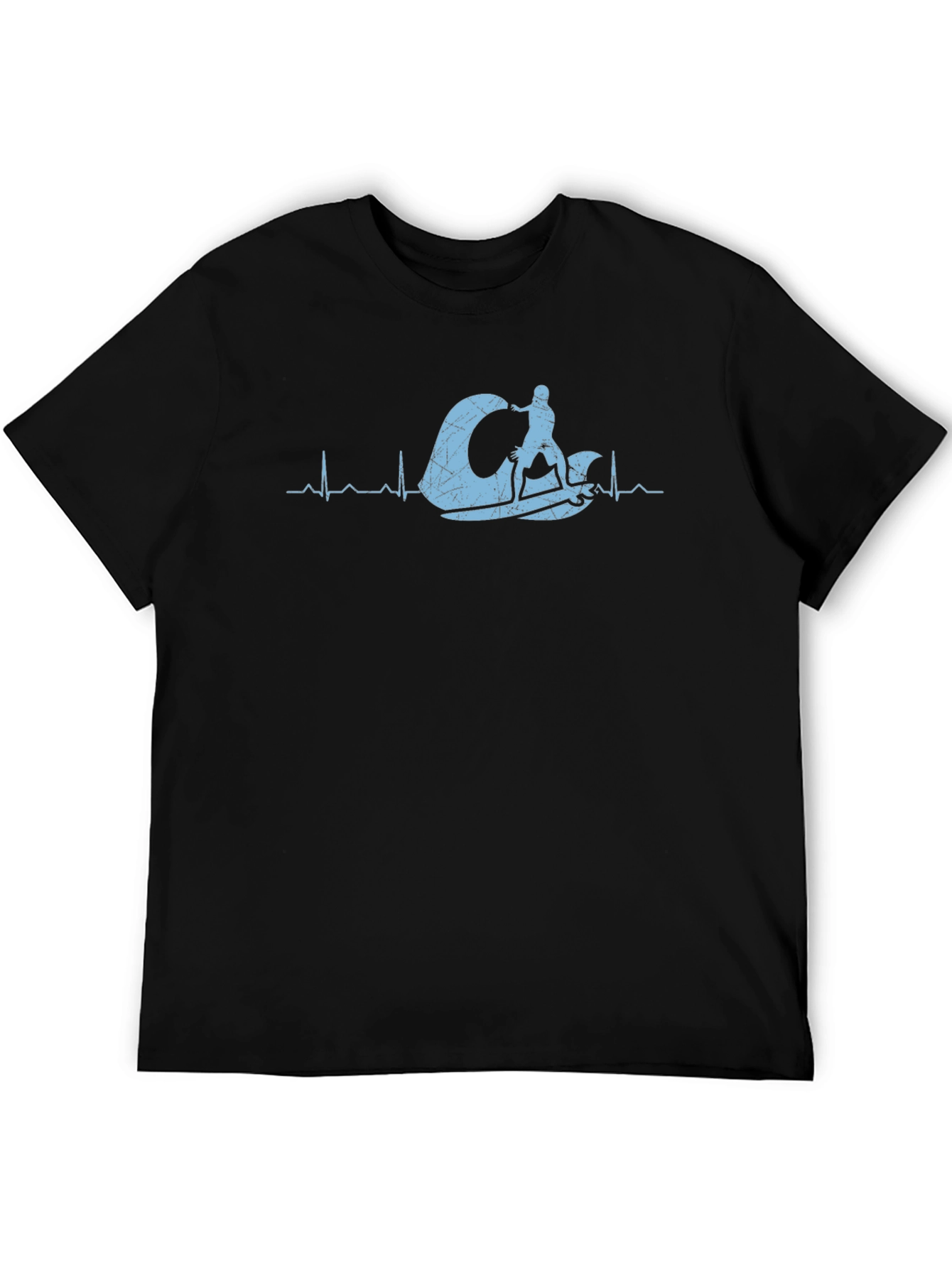 Black Kitesurfing Heartbeat T-Shirt - Black Cotton Tee view 5