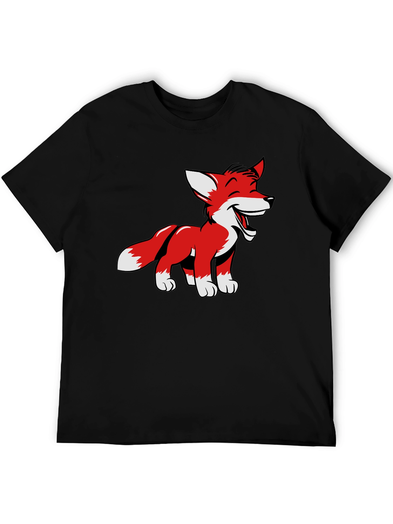Black Cartoon Fox Graphic Tee - Black Cotton Blend view 5