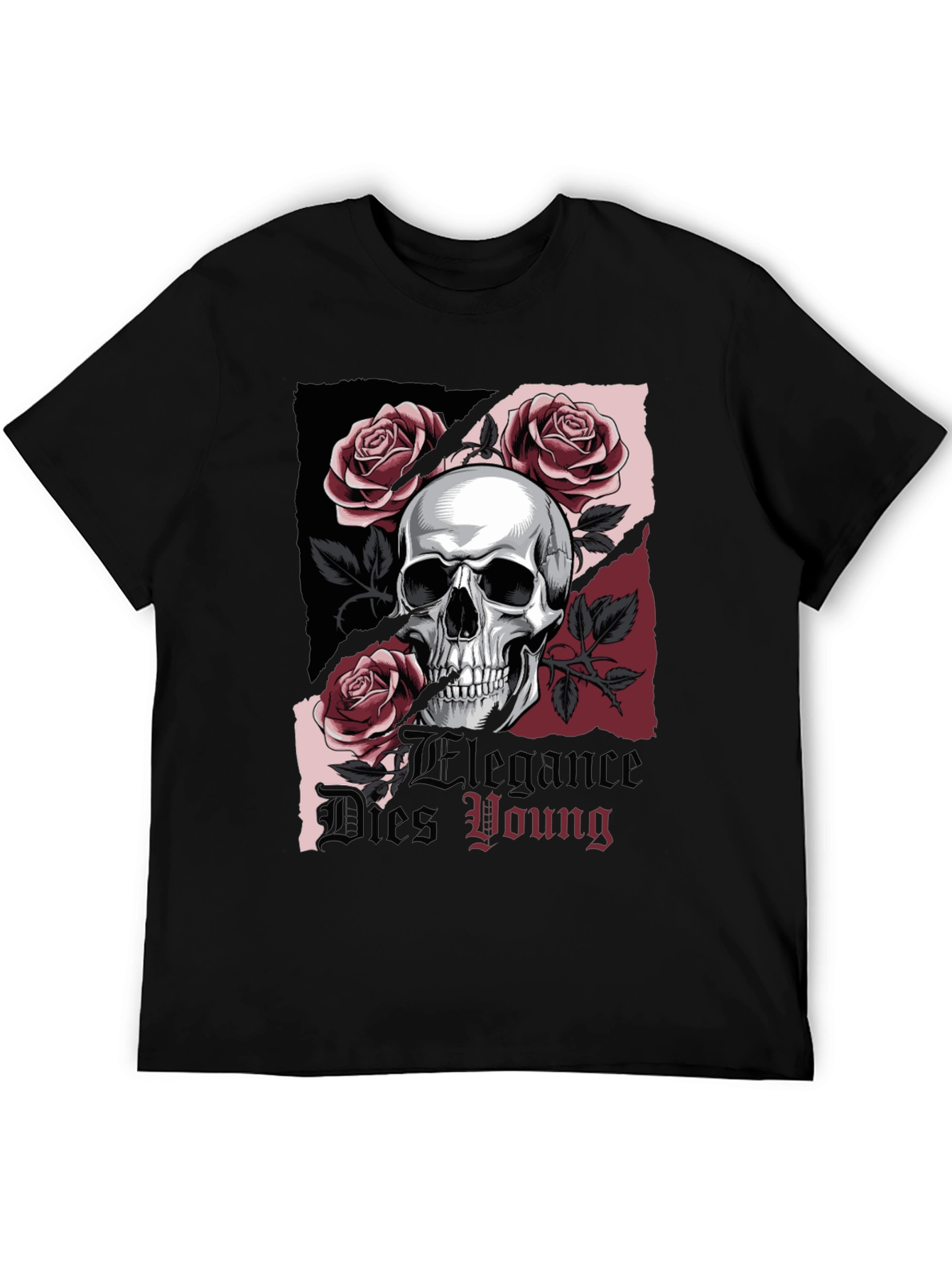 Black Skull & Roses Graphic Tee - Elegance Dies Young view 5