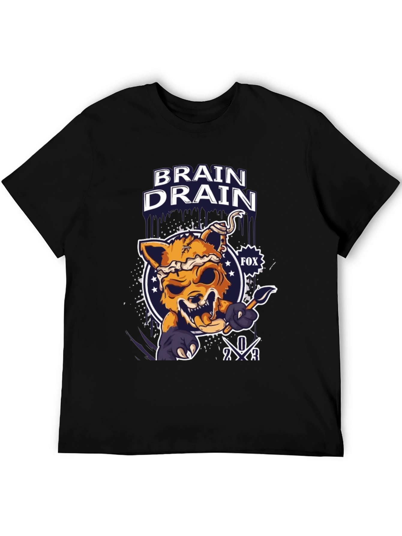 Black Brain Drain Fox Graphic T-Shirt view 5