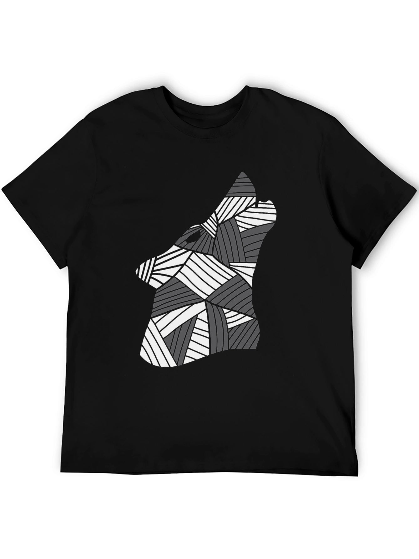 Black Abstract Geometric Wolf Graphic Black Tee Shirt view 5