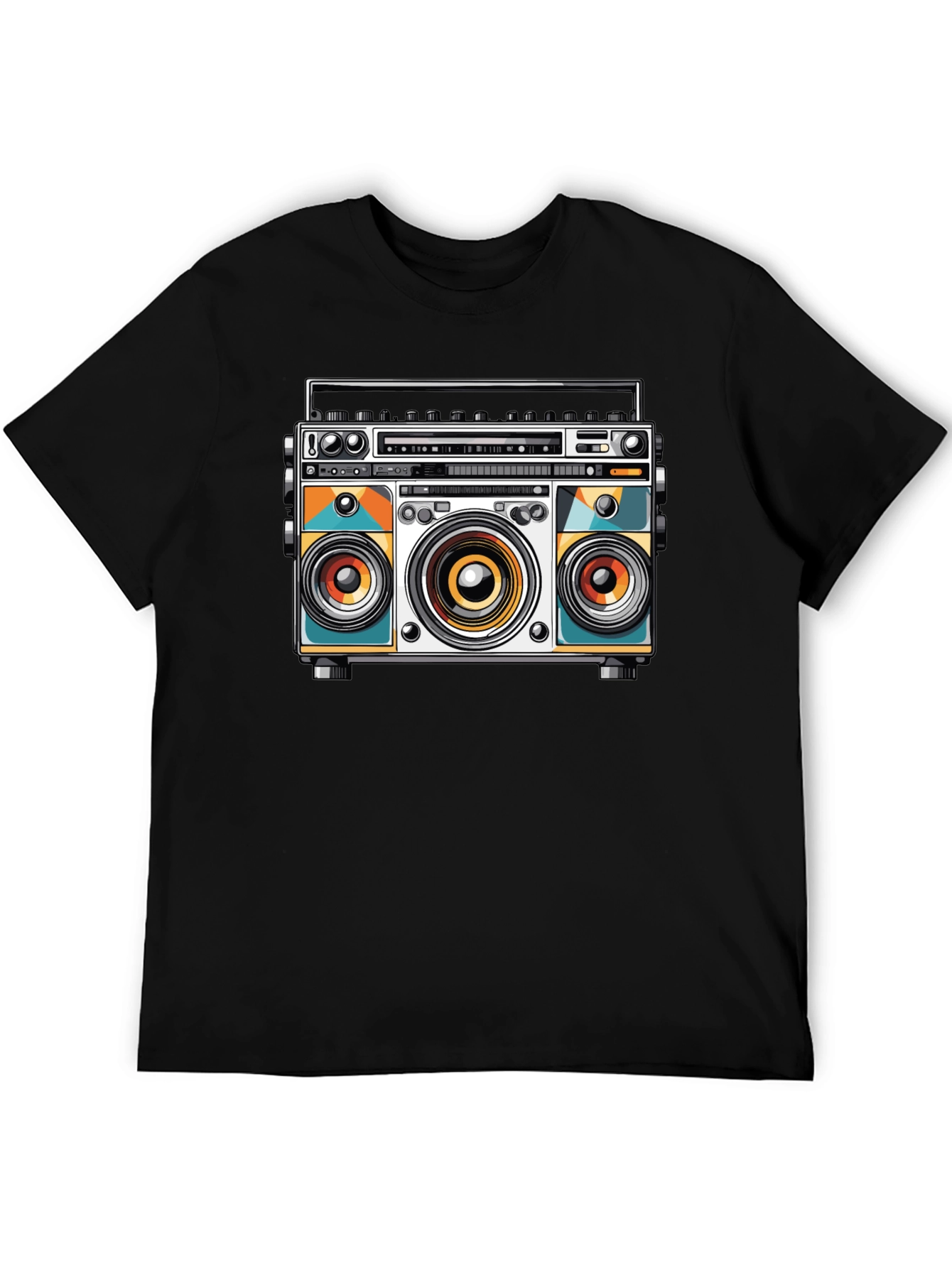 Black Retro Boombox Graphic Tee - Cool Music Lover Shirt view 5