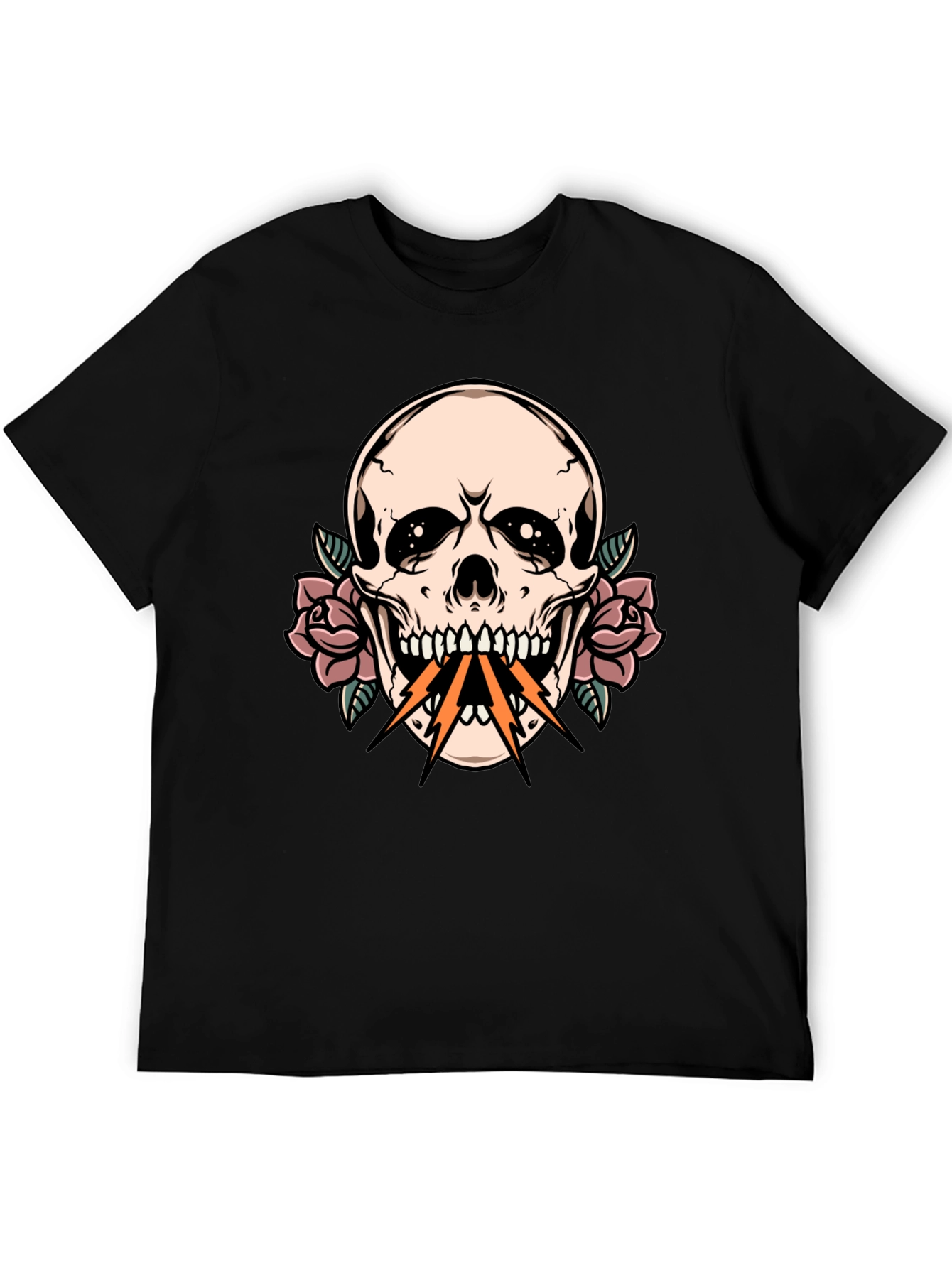 Black Skull & Roses Graphic Tee - Edgy Streetwear view 5