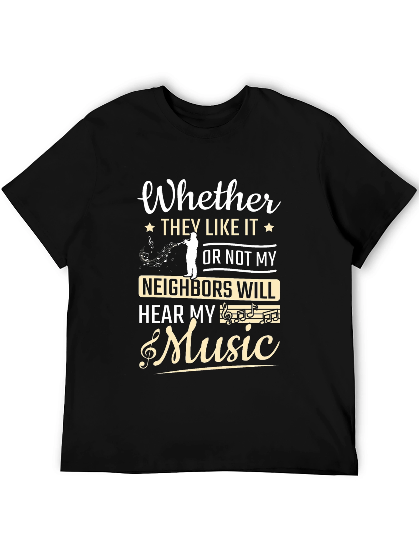 Black Funny Music Lover T-Shirt - Neighbors Will Hear My Music view 5