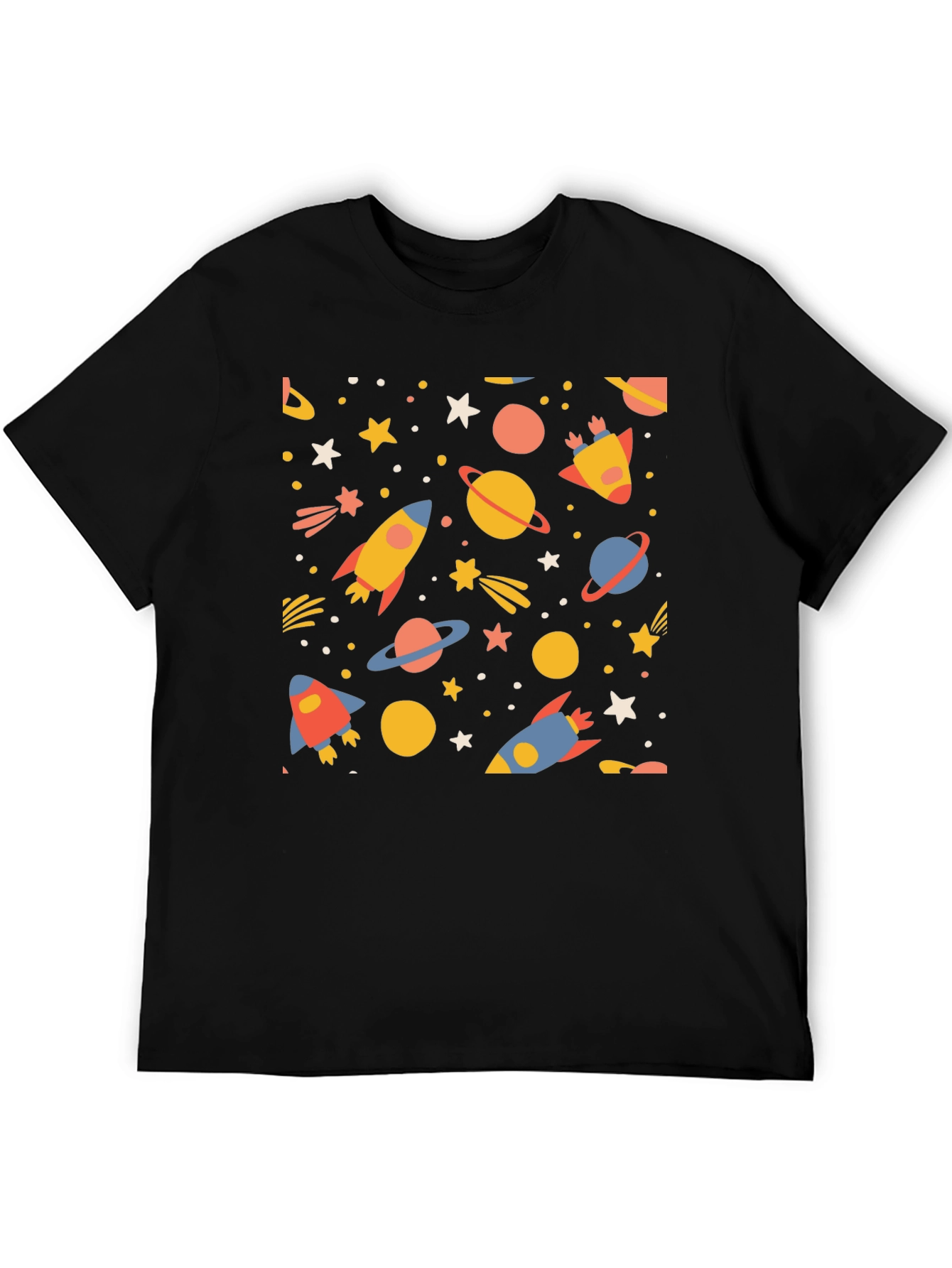 Black Cosmic Adventure T-Shirt - Space Rockets & Planets view 5