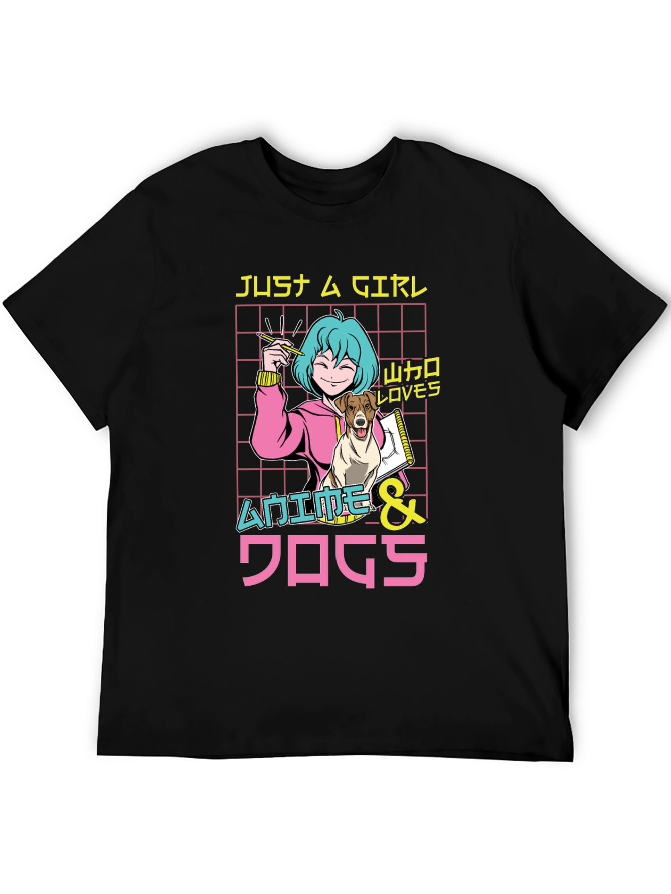 Black Anime & Dogs T-Shirt, Just A Girl Who Loves view 5