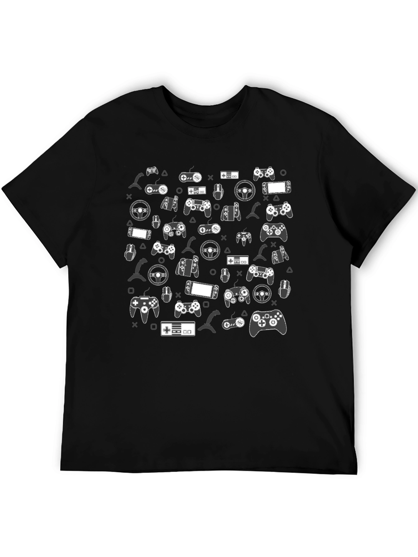 Black Gamer Pattern Black T-Shirt view 5